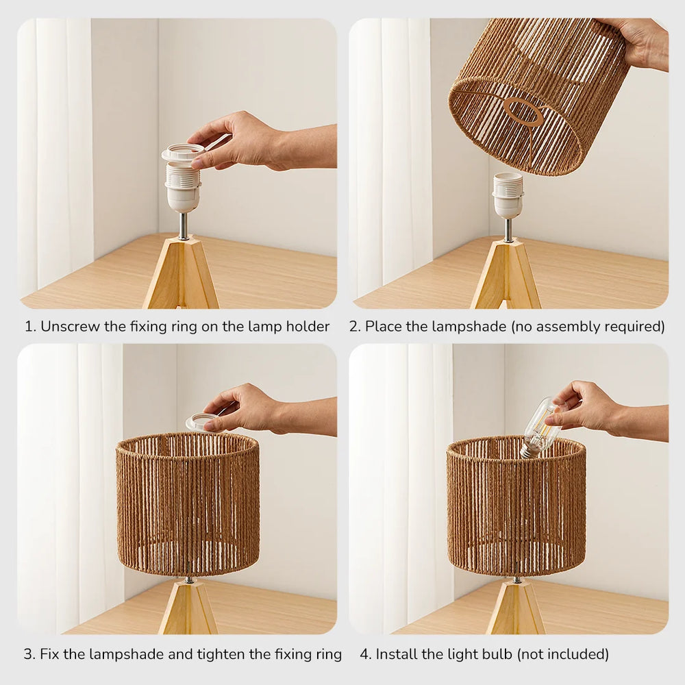 Step-by-step guide on how to assemble a lamp with a wicker shade.