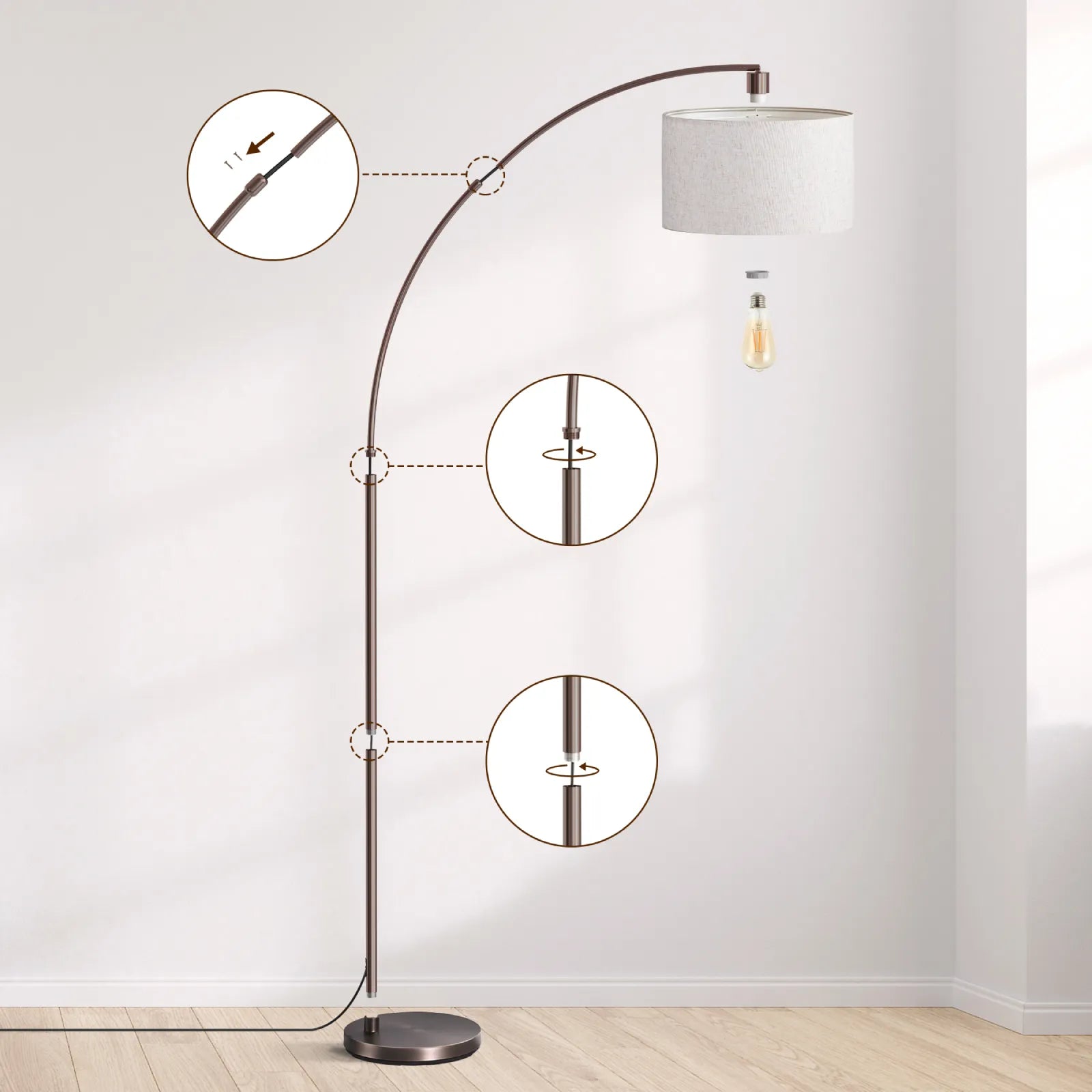 Linen  Arched Shade Floor Lamp (78.4")