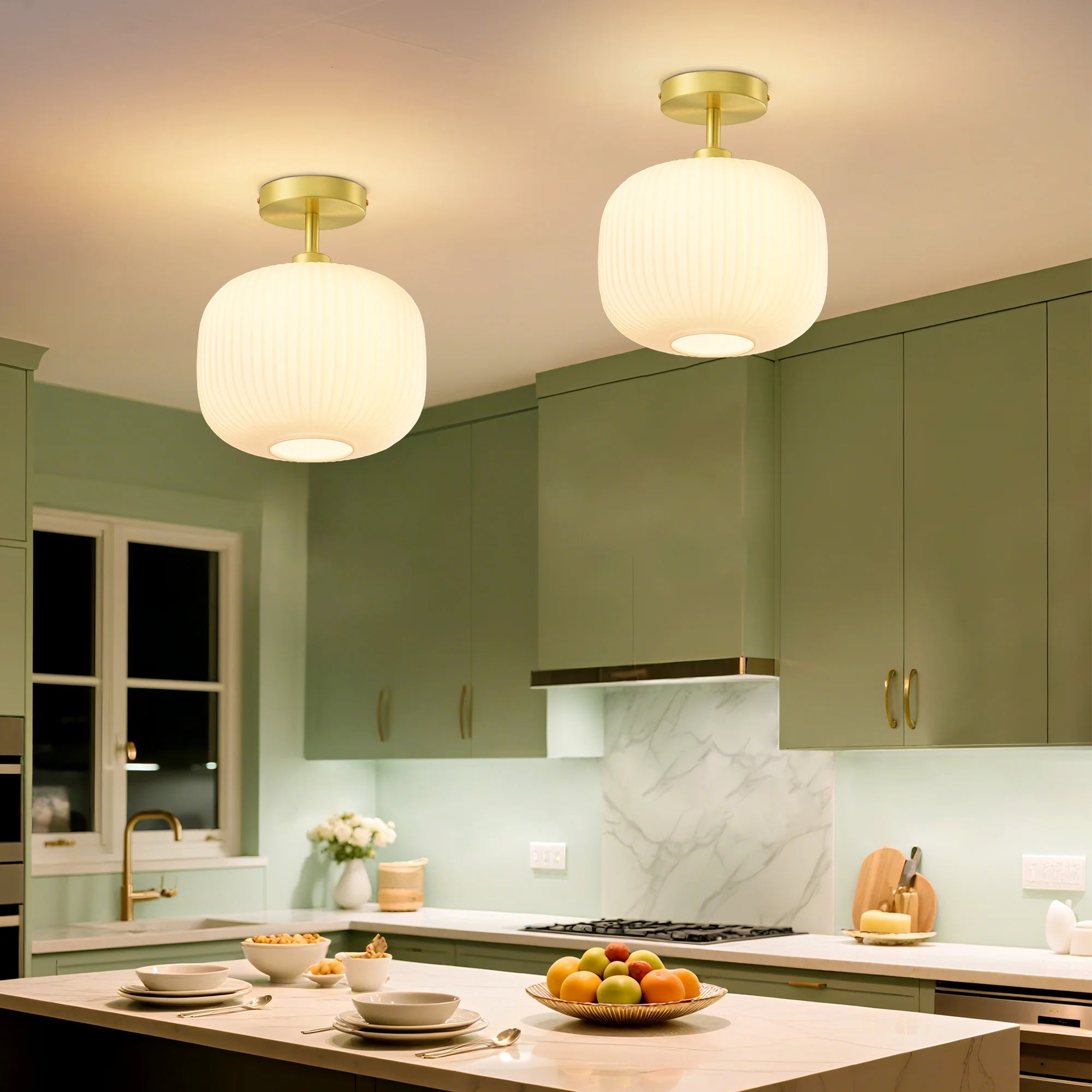Modern White Glass Flush Mount (10")