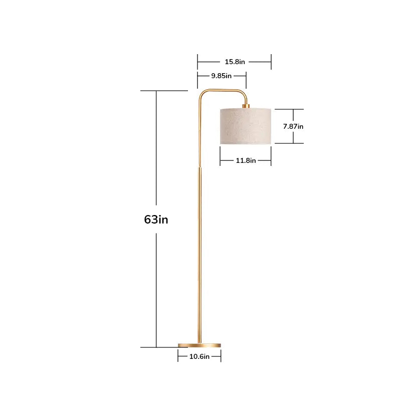 Measurement chart of a Modern Arc Floor Lamp with dimensions labeled.