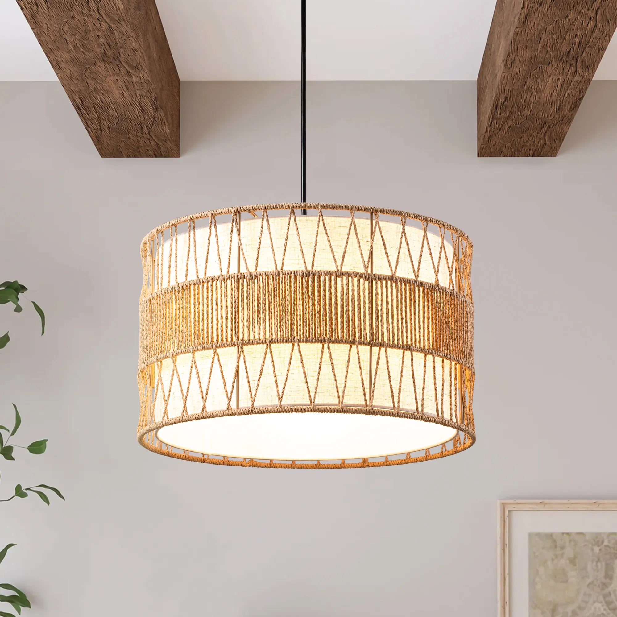 Natural Paper Rope Fabric Pendant Light  (16")
