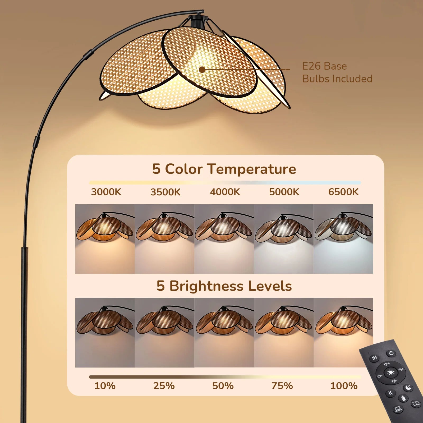 Rattan Arched Floor Lamp (66.9")