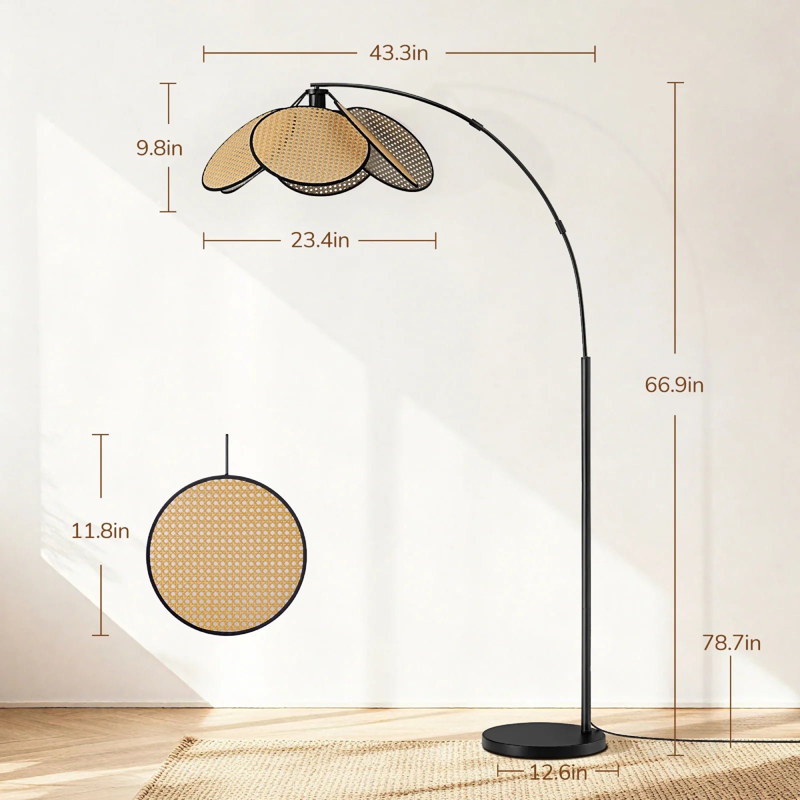 Rattan Arched Floor Lamp (66.9")