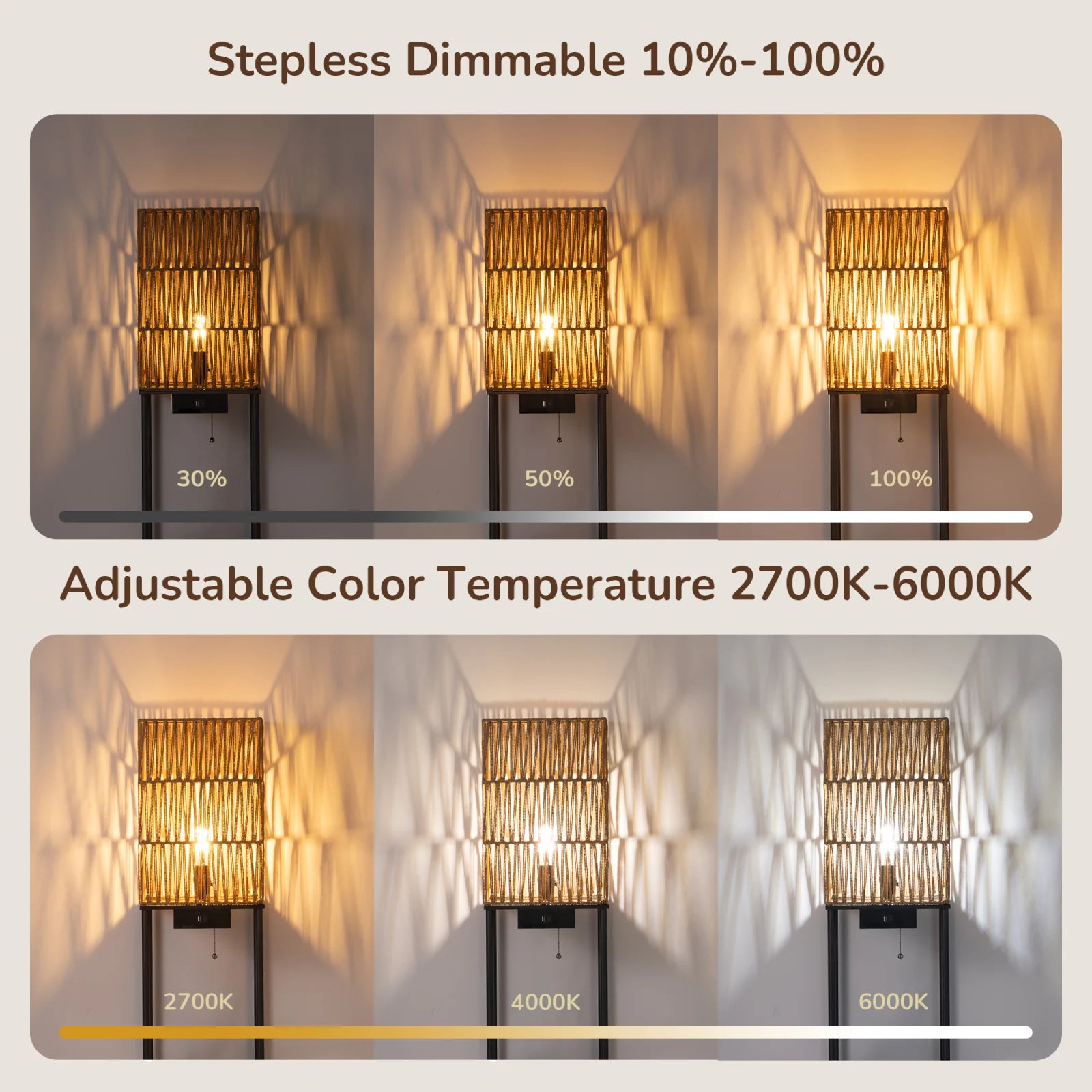Rattan Floor Lamp with Shelves (63.8" )