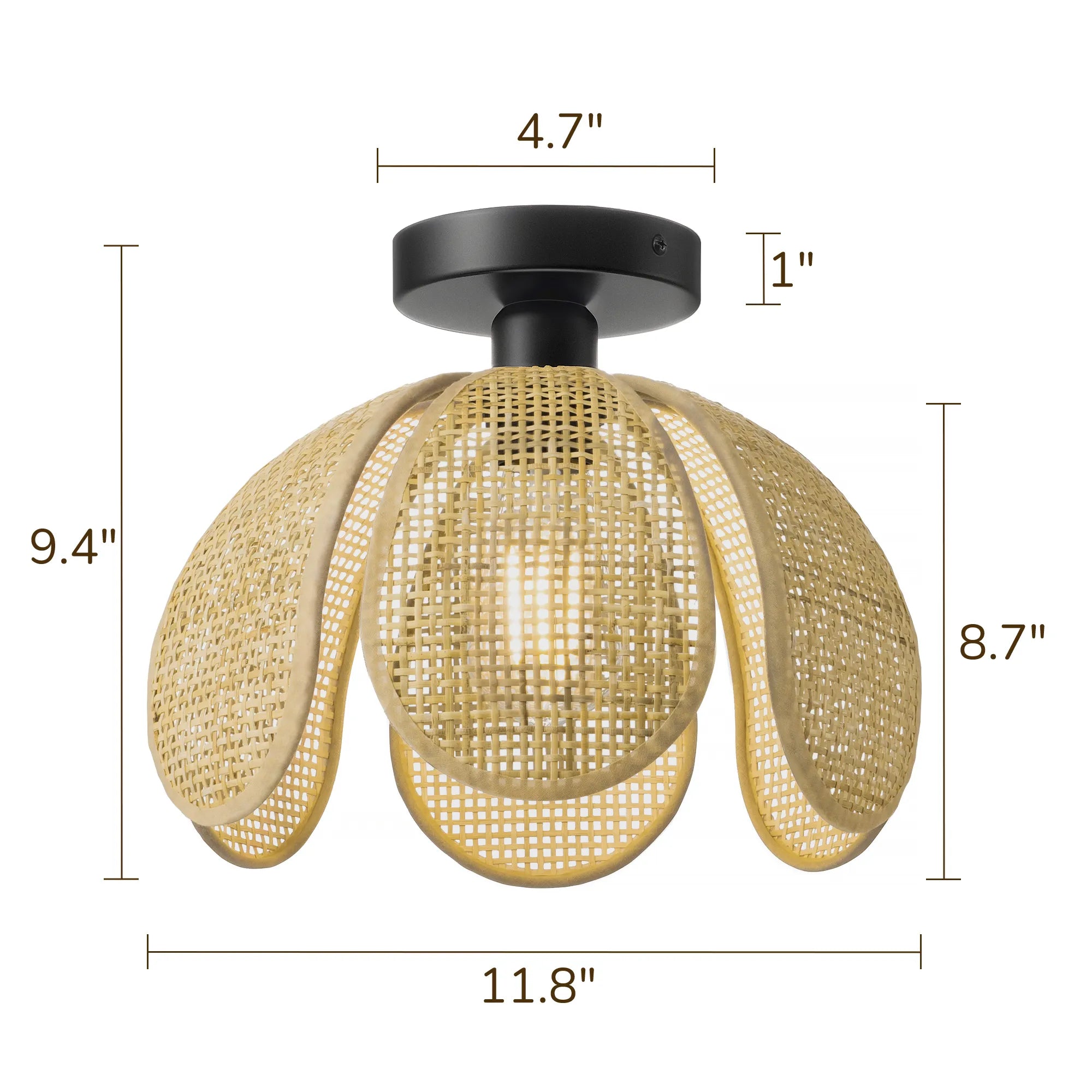 Six-petaled Woven Rattan Semi Flush Mount (12”)