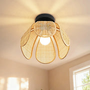 Six-petaled Woven Rattan Semi Flush Mount (12”)