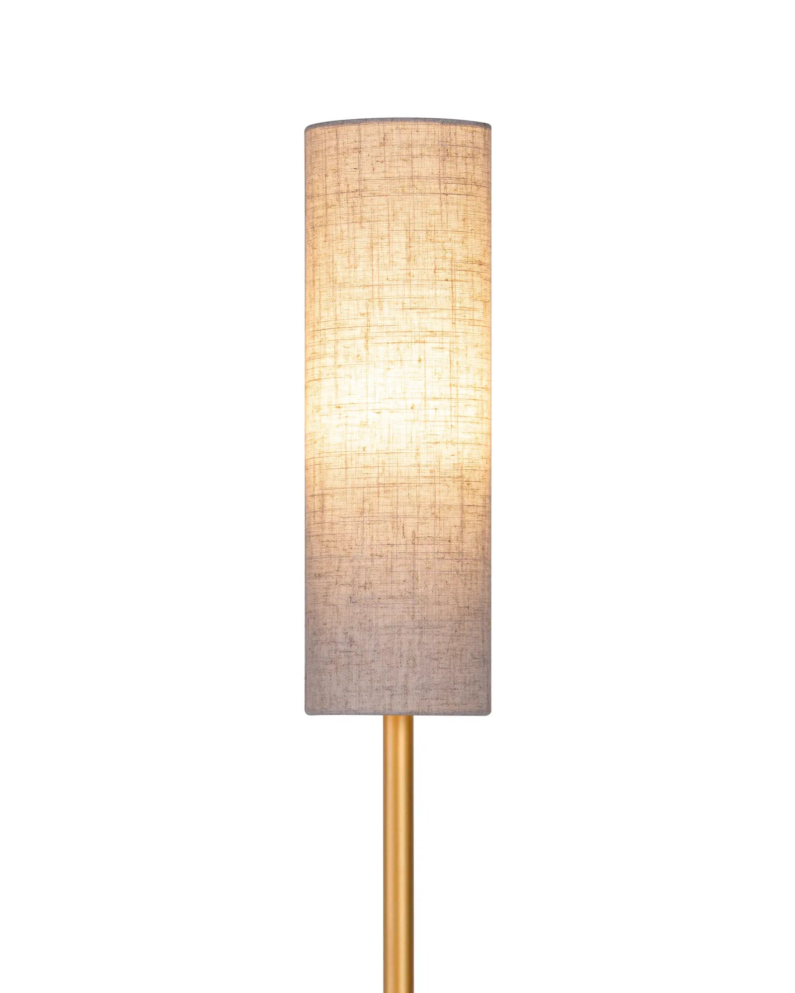 Slim Standing Lamp with a textured beige shade and gold base on a white background