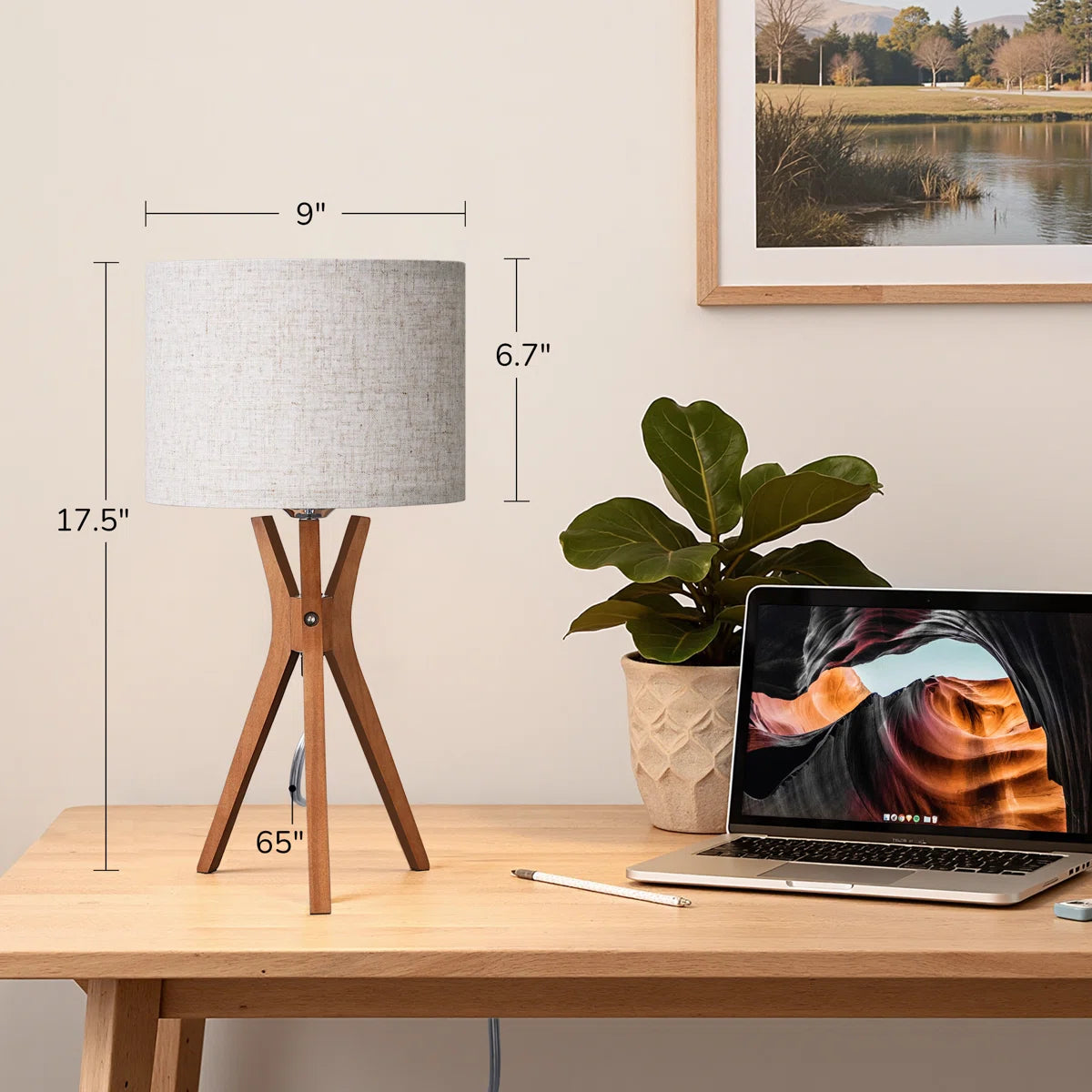 Mid-Century Solid Wood Tripod Table Lamps - Set of 2 (Rosewood)