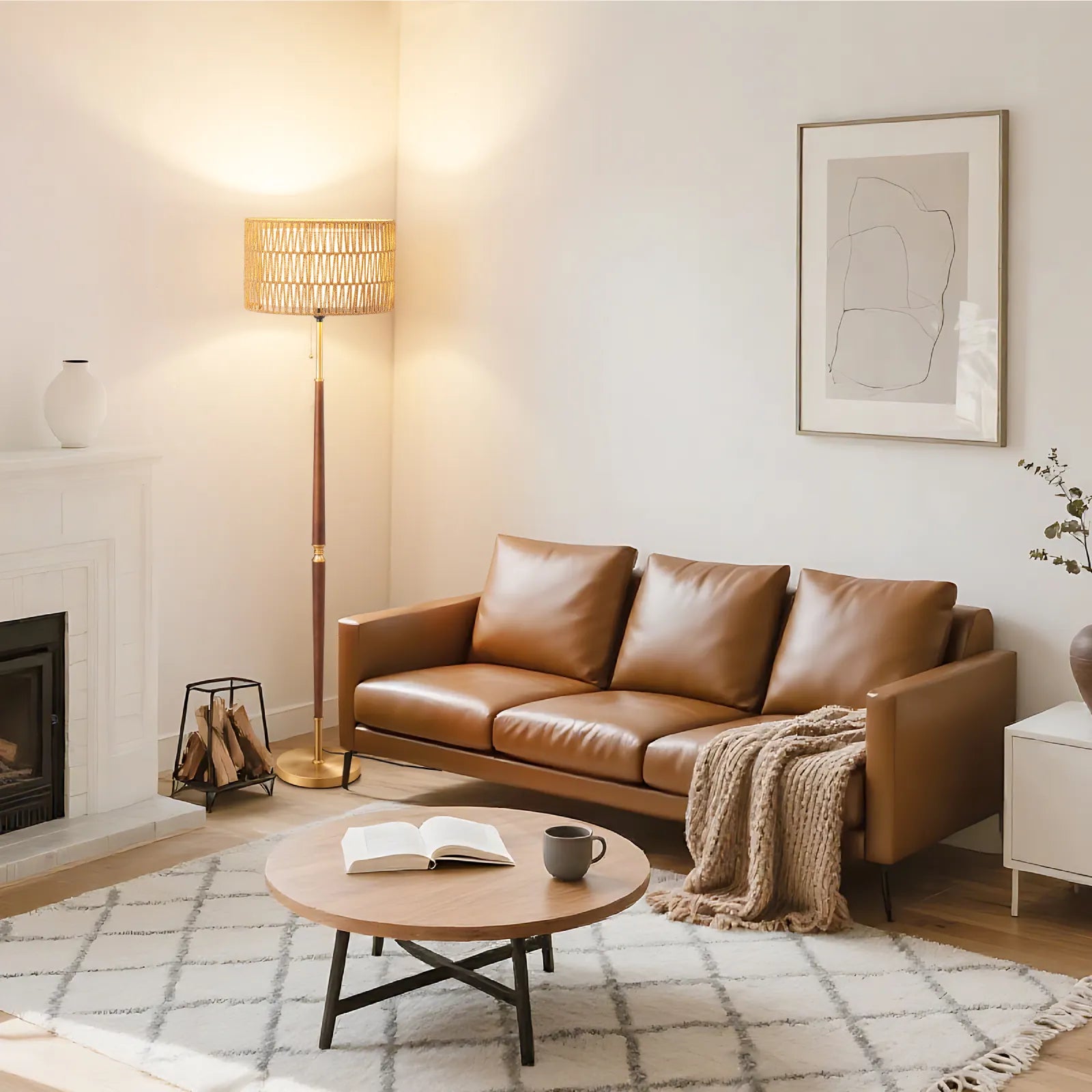 Traditional Floor Lamp With Rattan Dual-layer Woven Shade (63.4")