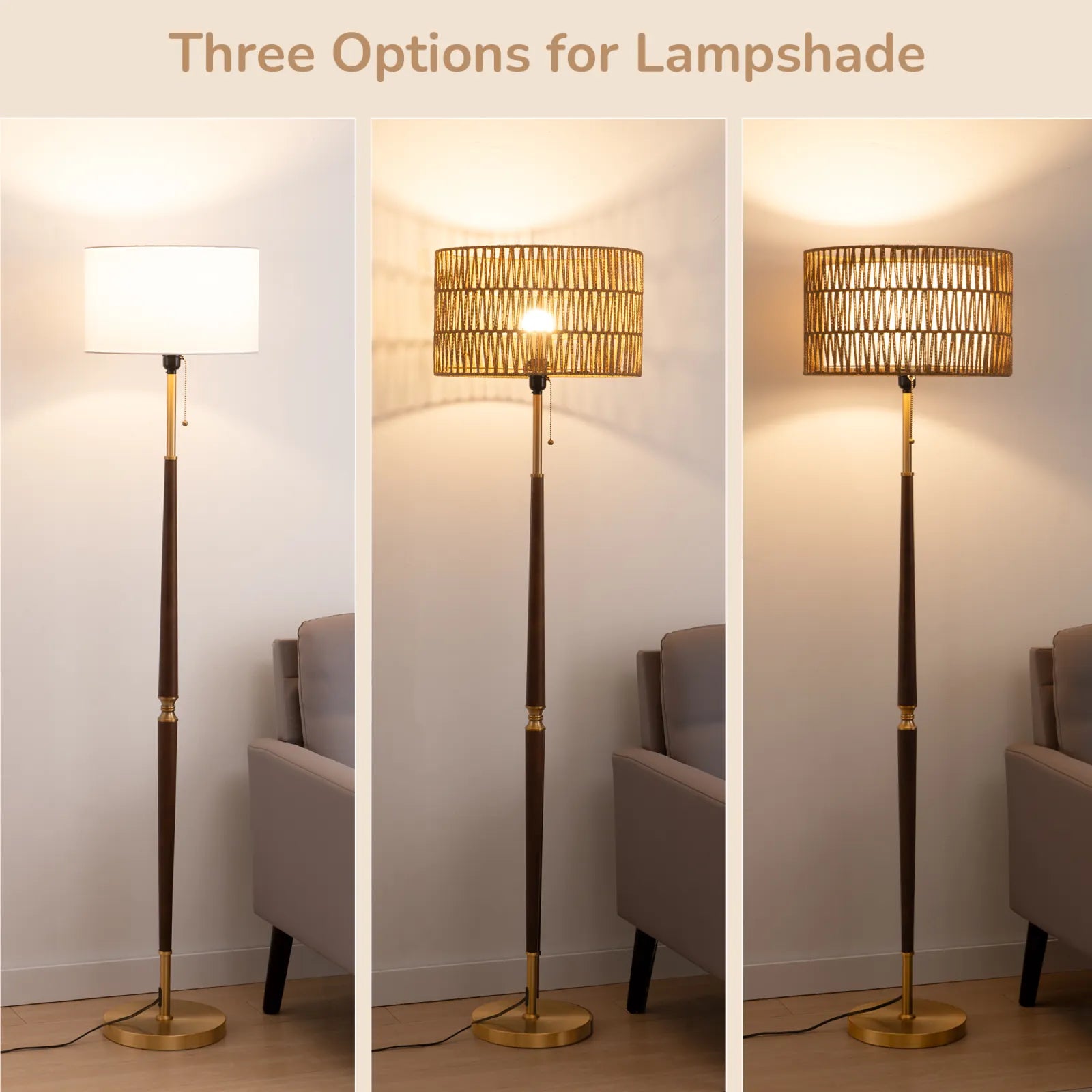 Traditional Floor Lamp With Rattan Dual-layer Woven Shade (63.4")