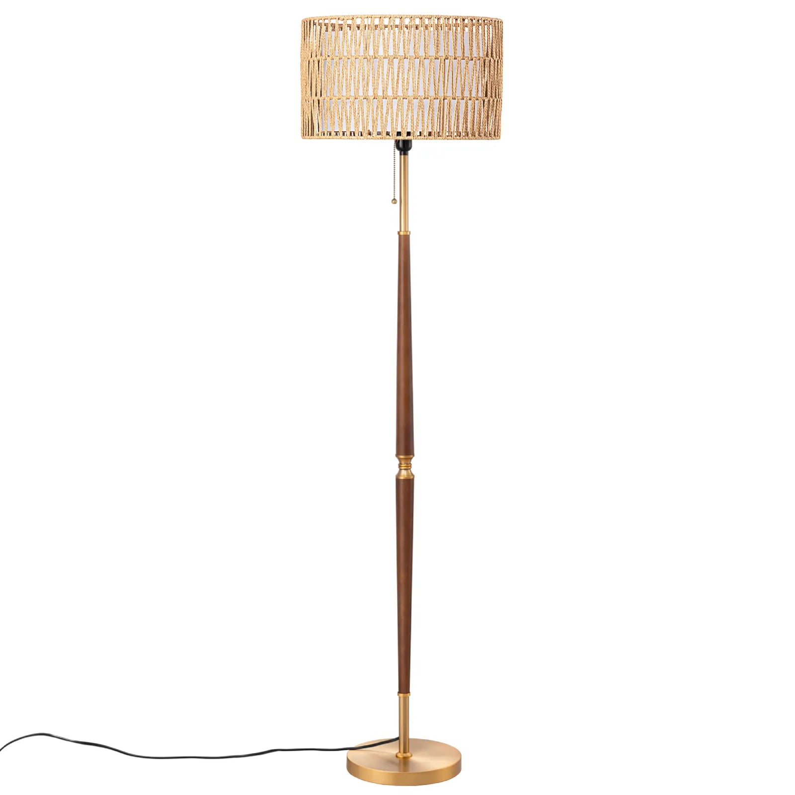 Traditional Floor Lamp With Rattan Dual-layer Woven Shade (63.4")