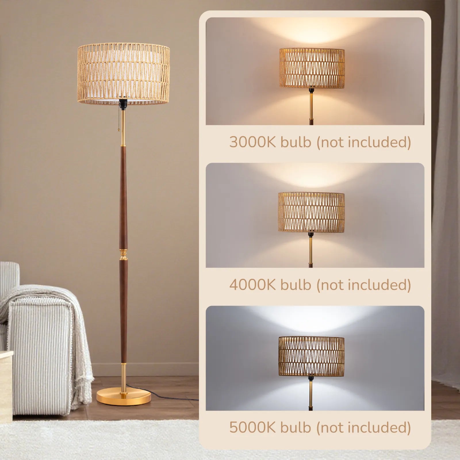 Traditional Floor Lamp With Rattan Dual-layer Woven Shade (63.4")