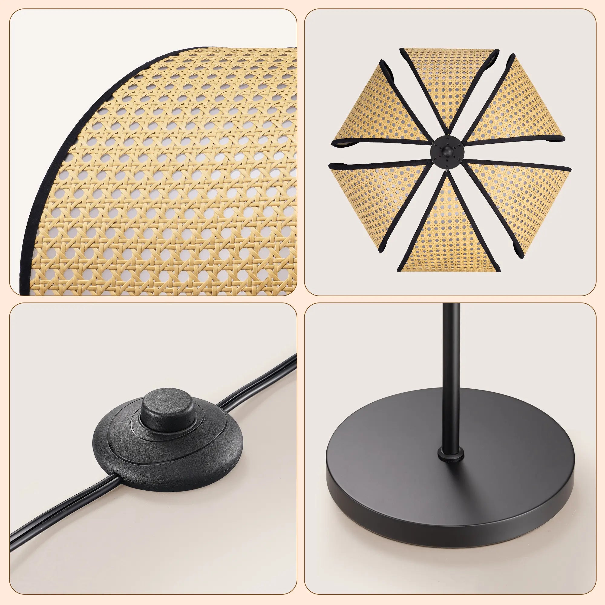 Traditional Novelty Floor Lamp with Natural Petal-Shaped Rattan Shade(63" )