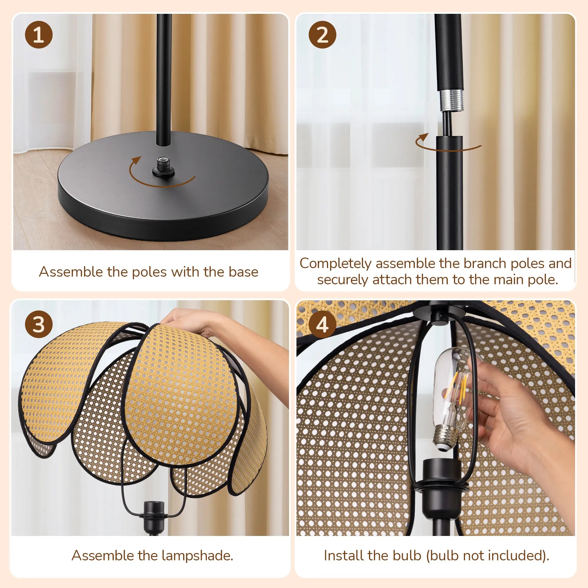 Traditional Novelty Floor Lamp with Natural Petal-Shaped Rattan Shade(63" )