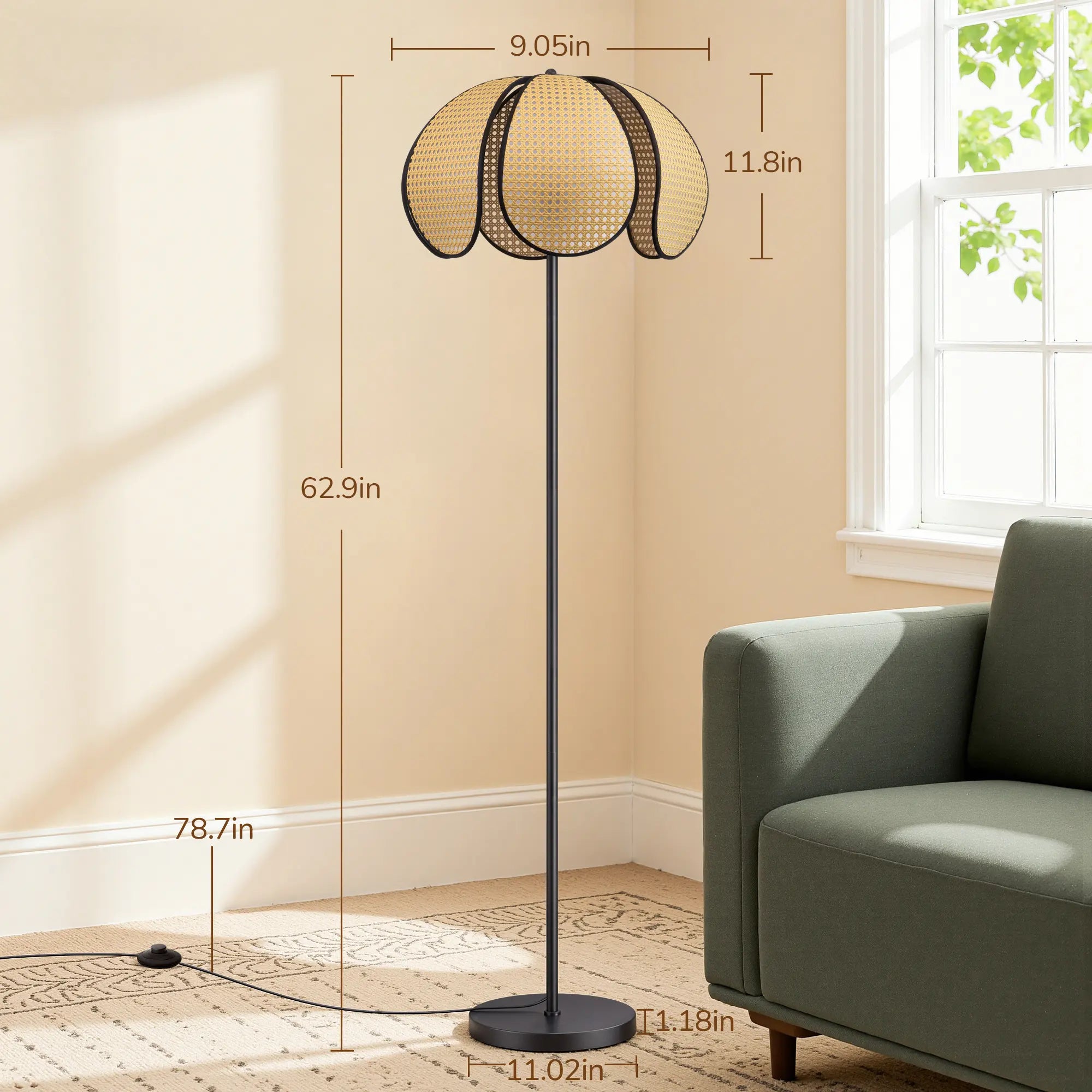 Traditional Novelty Floor Lamp with Natural Petal-Shaped Rattan Shade(63" )