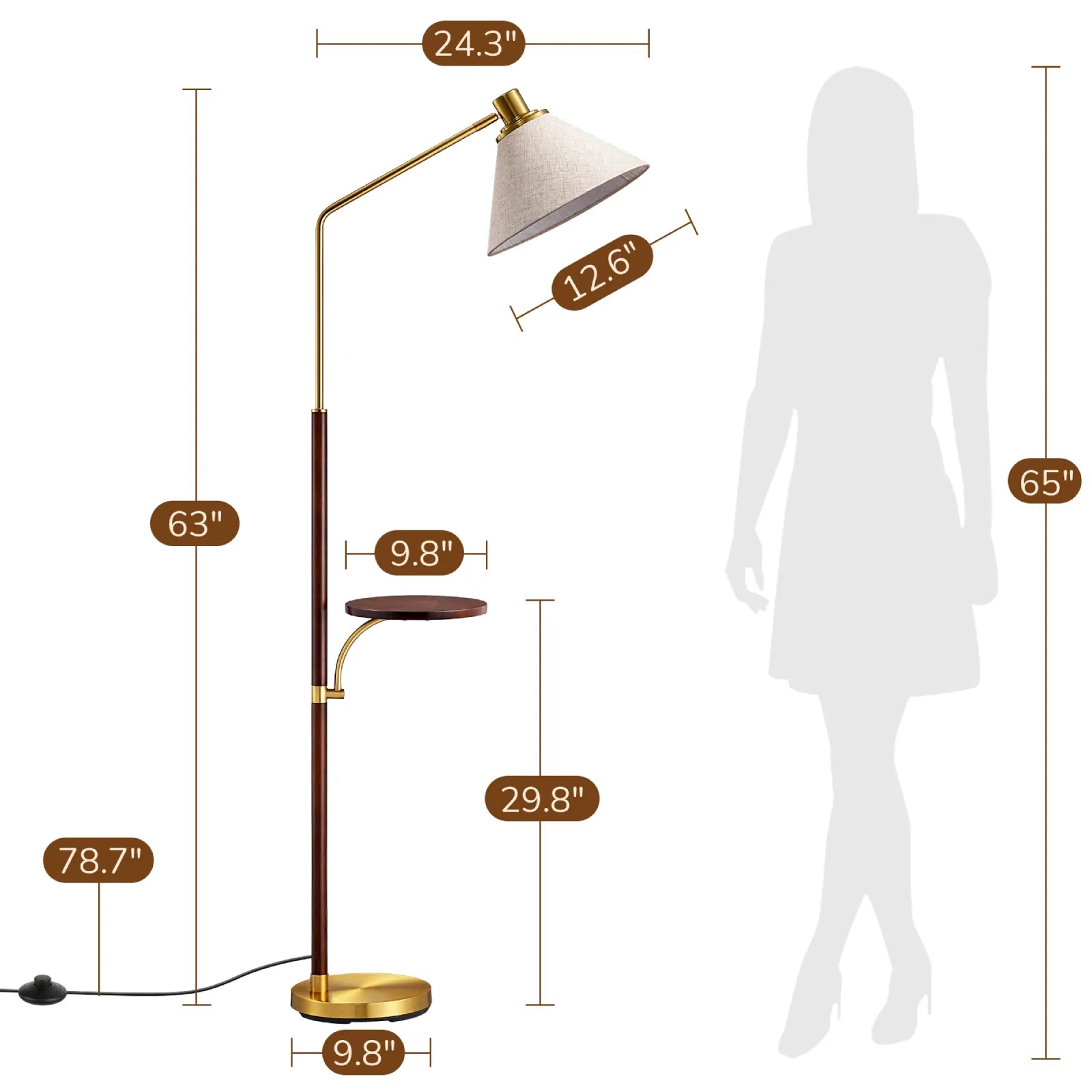 Tray Table Floor Lamp With Remote Control (63'' )