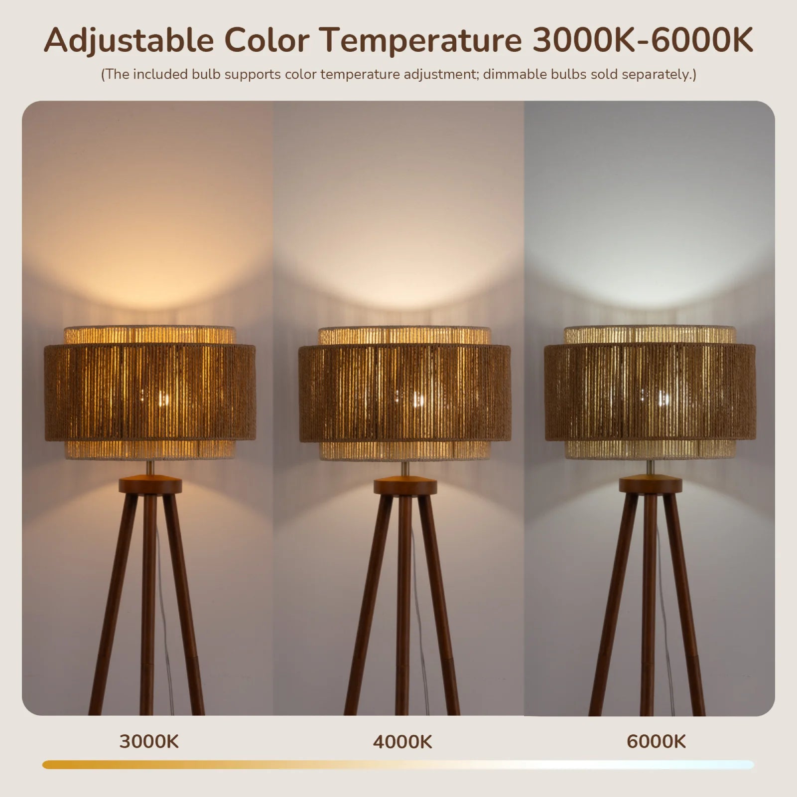 Tripod Floor Lamp with Rattan Dual Lampshades (62.4")