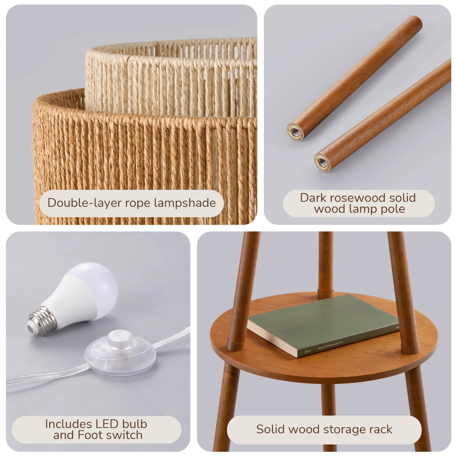 Tripod Floor Lamp with Rattan Dual Lampshades (62.4")