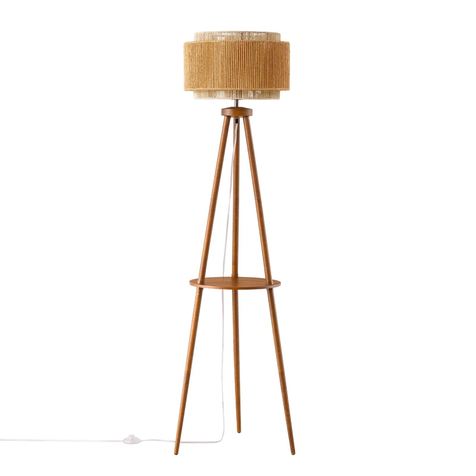 Tripod Floor Lamp with Rattan Dual Lampshades (62.4")