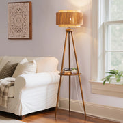 Tripod Floor Lamp with Rattan Dual Lampshades (62.4")