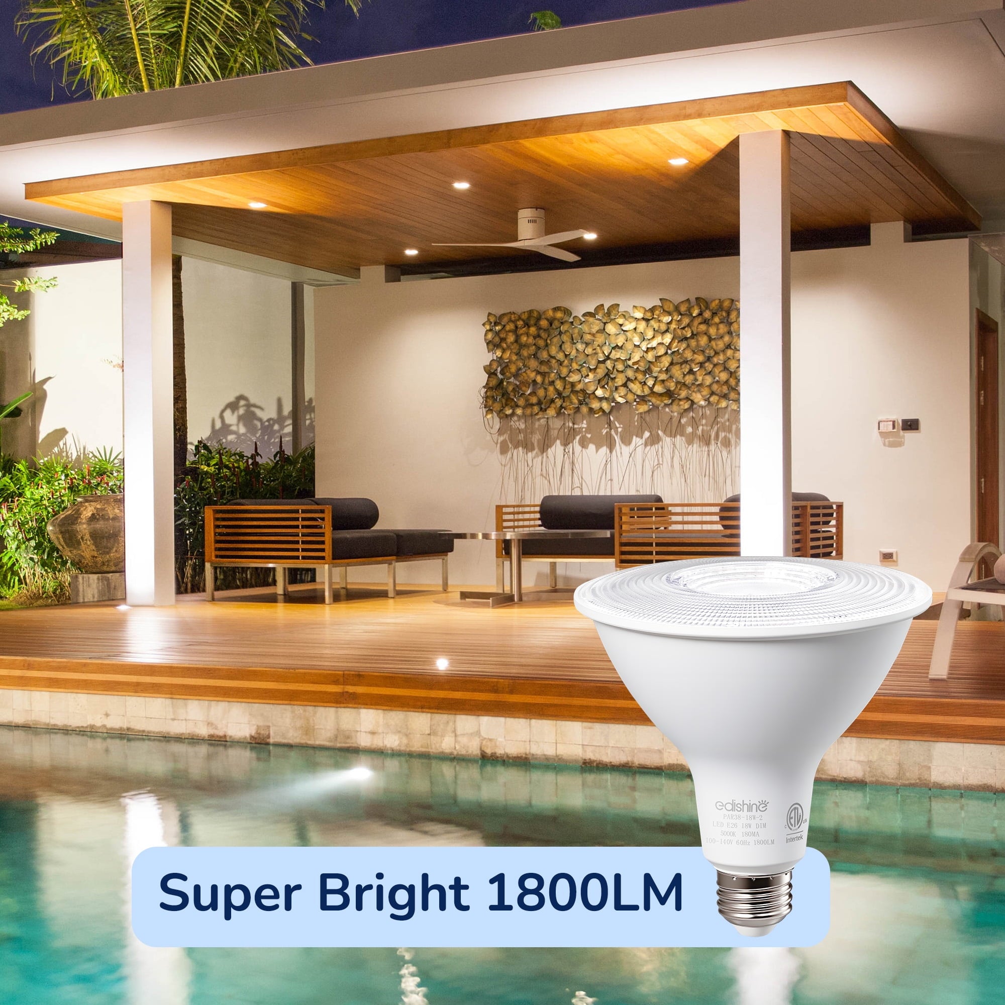 EDISHINE 4 Pack LED PAR38 Outdoor Flood Light Bulbs, 18W (120W Equivalent), 5000K Daylight, Dimmable Waterproof Flood Light Bulbs, E26 Base, 1800 Lumen for Yard Porch Driveway, ETL Listed