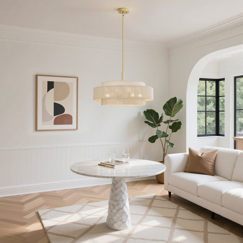 5-Light Drum Chandelier With Fabric And Rope Shades