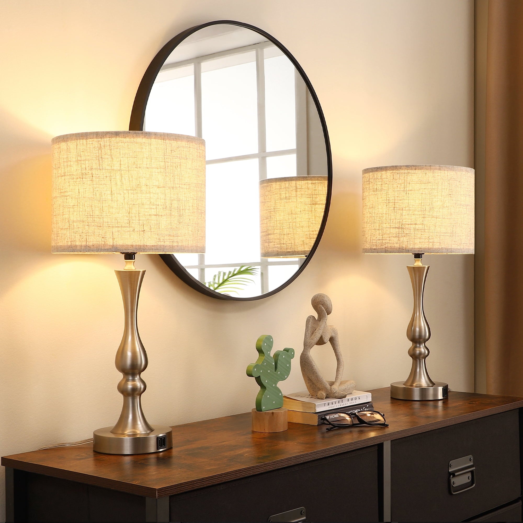 EDISHINE Touch Control Table Lamps Set of 2 , 3 Way Dimmable with 2 USB Ports for Living Room, Bedroom Bedside Lamps, Light Bulb Included