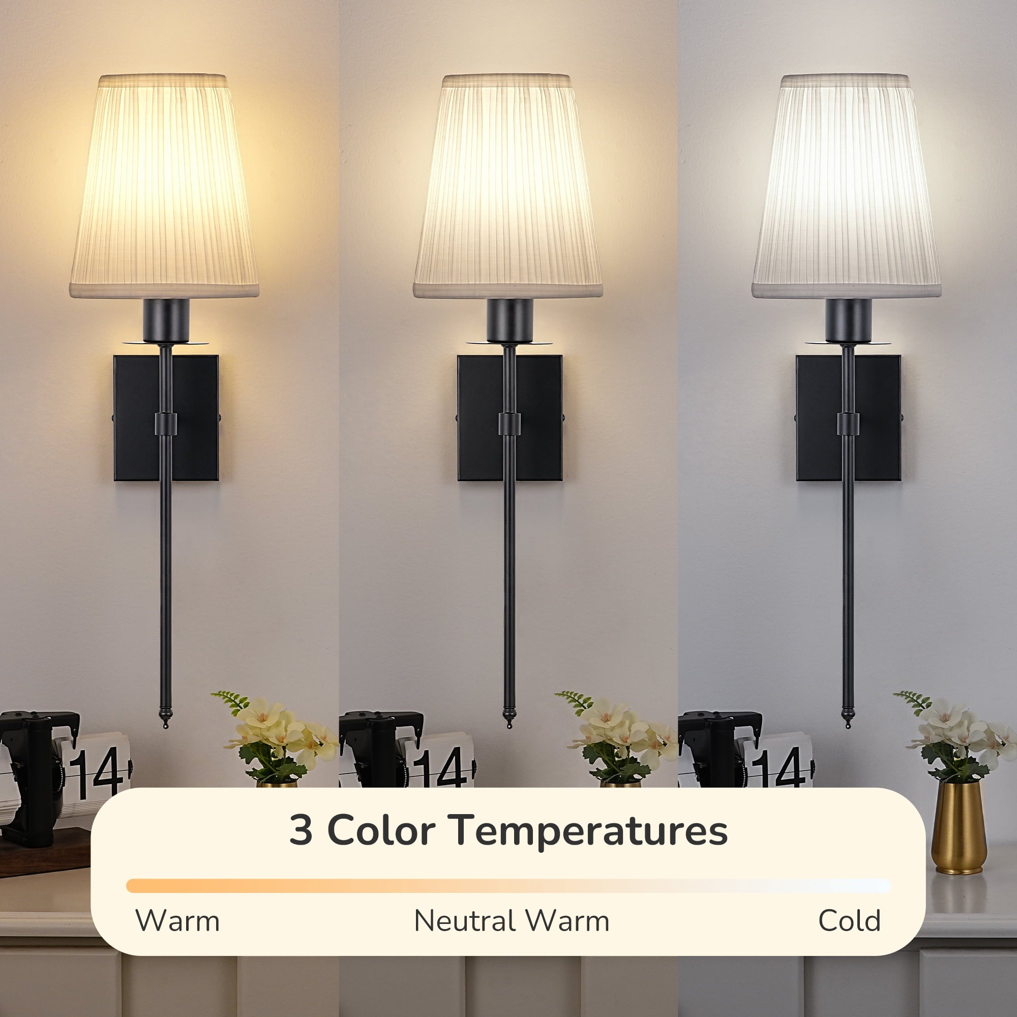 EDISHINE Set of 2 Dimmable Indoor Wall Sconces With Remote Control, Modern Wall Lights for Bedroom Living Room, Bulbs Included
