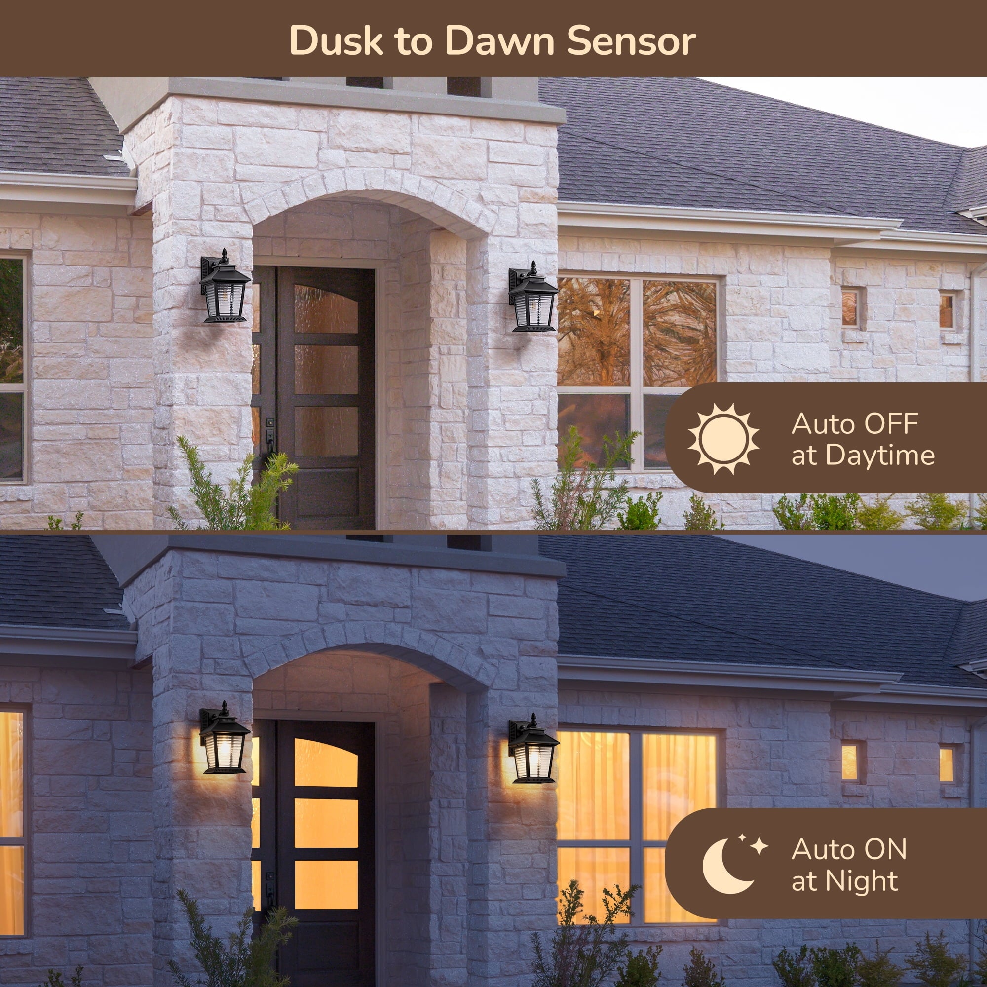 DEWENWILS Dusk to Dawn Outdoor Wall Light Lantern Sconce 12.4 in. Black