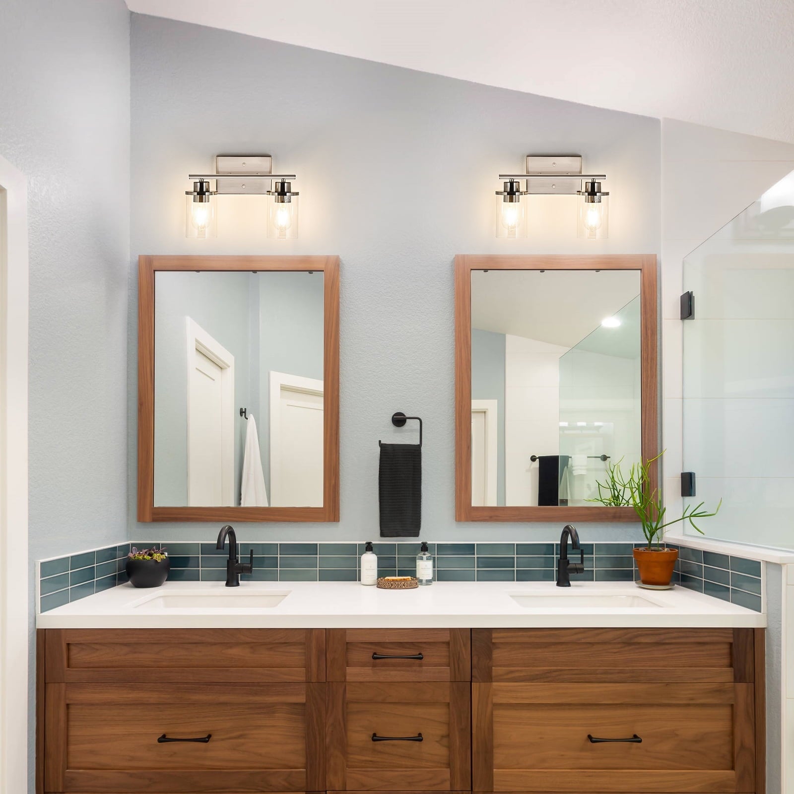 EDISHINE 2 Light Bathroom Vanity Light Fixtures, Brushed Nickel Wall Light for Vanity Table, E26 Base, ETL Listed