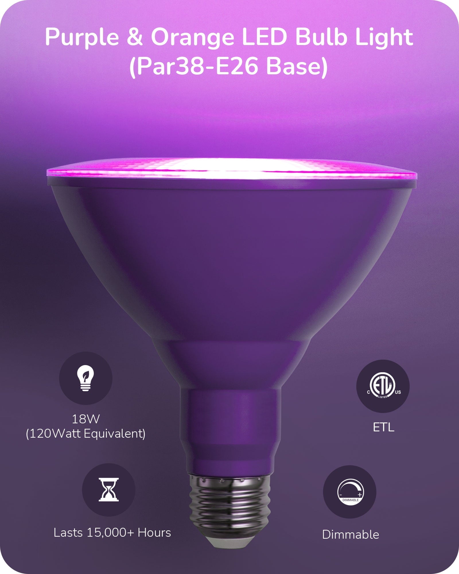 EDISHINE 4 Pack Halloween PAR38 Purple & Orange LED Flood Light Bulbs Outdoor, Dimmable, Purple Orange LED Light Bulb, 18W(120W Equivalent), Light Bulb for Halloween Decorations, E26 Base, ETL Listed