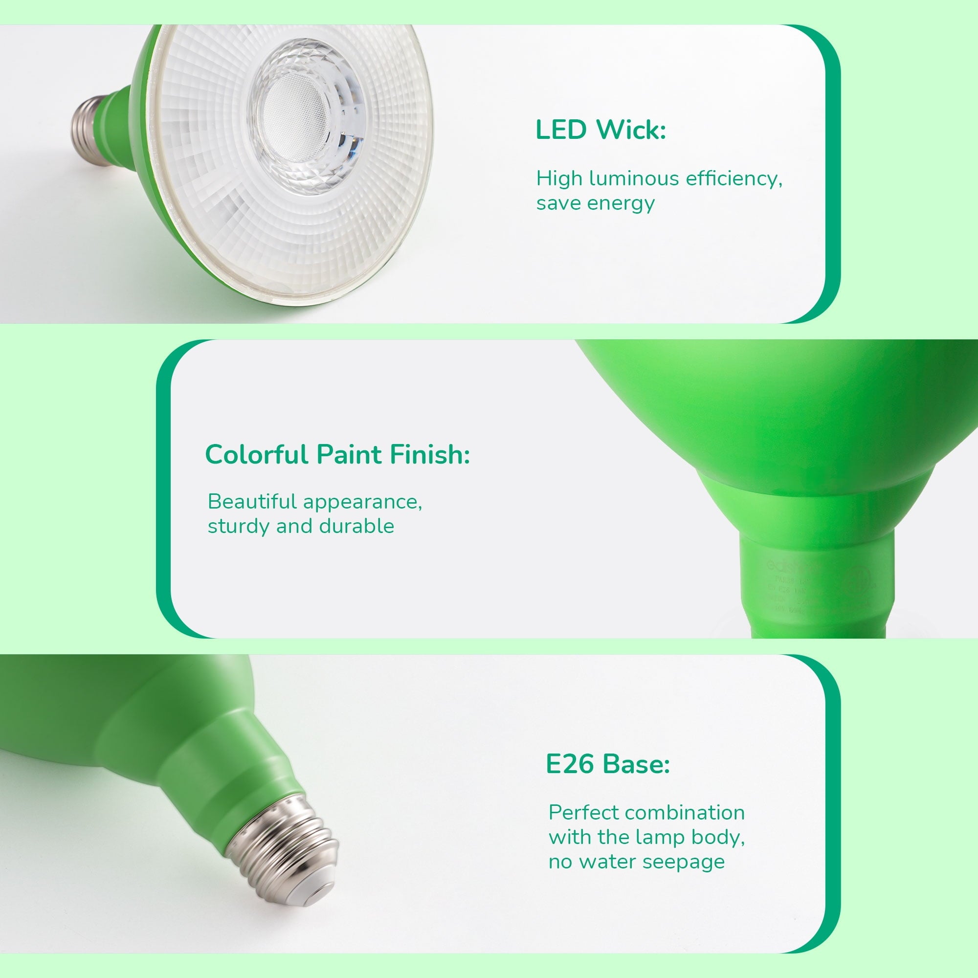 EDISHINE 2 Pack LED Par38 Green Outdoor Flood Christmas Light Bulbs, 18W Equivalent 120W, Dimmable, E26 Base LED Green Light for Decoration,UL Listed