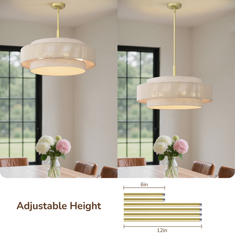 5-Light Drum Chandelier With Fabric And Rope Shades