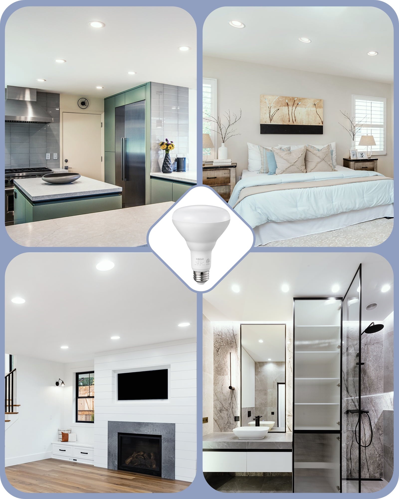 EDISHINE 6 Pack BR30 LED Light Bulbs, 65W Equivalent, 11W, 850LM, 5000K Daylight, Dimmable, Recessed Can Light Bulbs for Ceiling, Recessed Can, Living Room and Kitchen, E26 Base