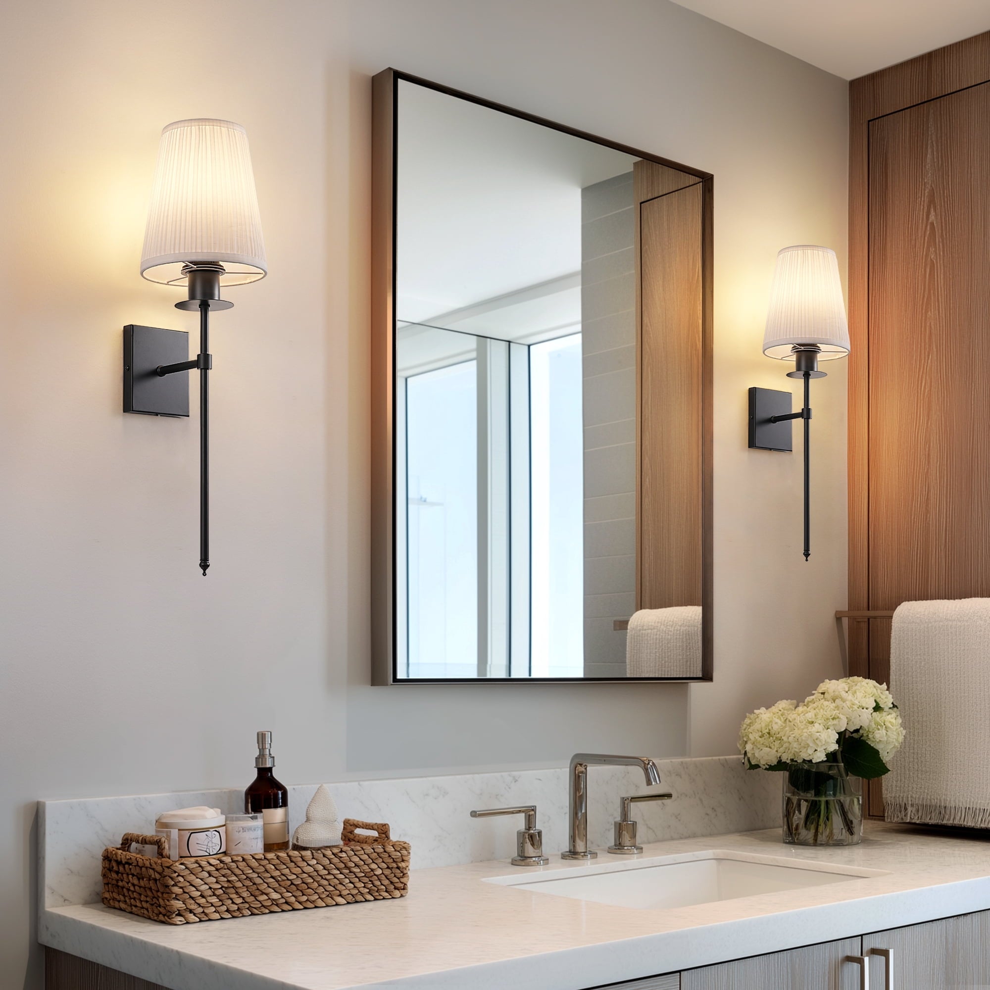 EDISHINE Set of 2 Dimmable Indoor Wall Sconces With Remote Control, Modern Wall Lights for Bedroom Living Room, Bulbs Included