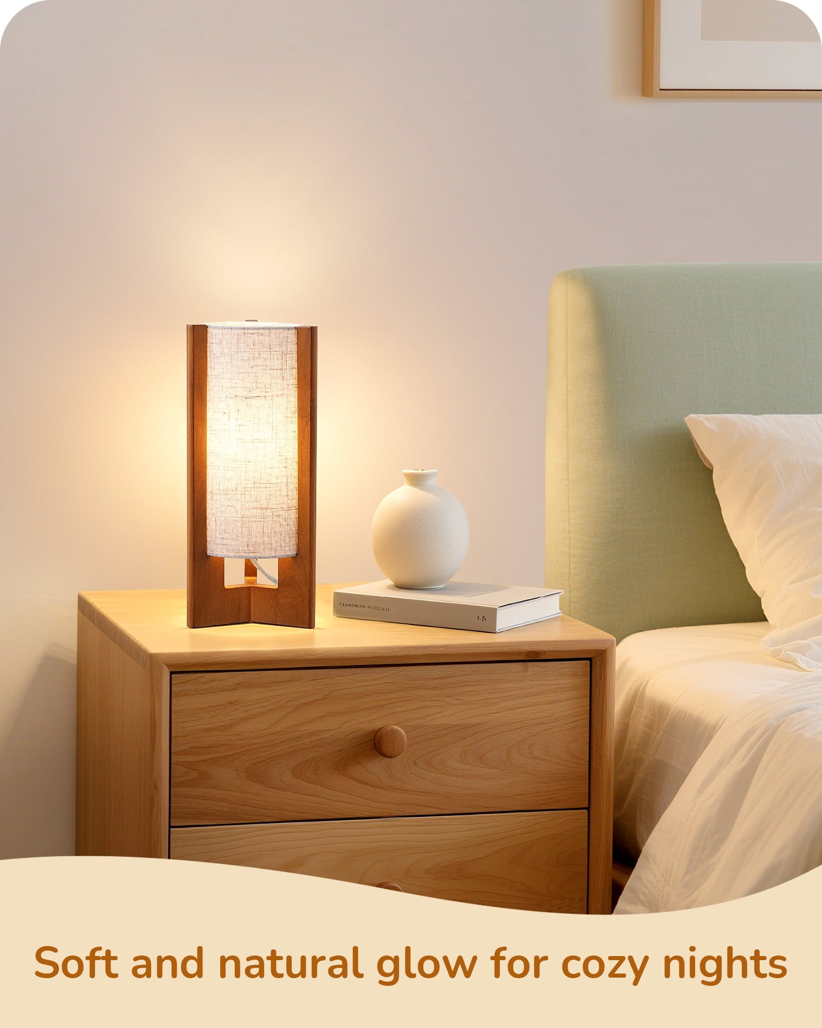 EDISHINE Table Lamp Wood Body Linen Shade for Living Room Bedroom