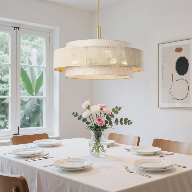 5-Light Drum Chandelier With Fabric And Rope Shades