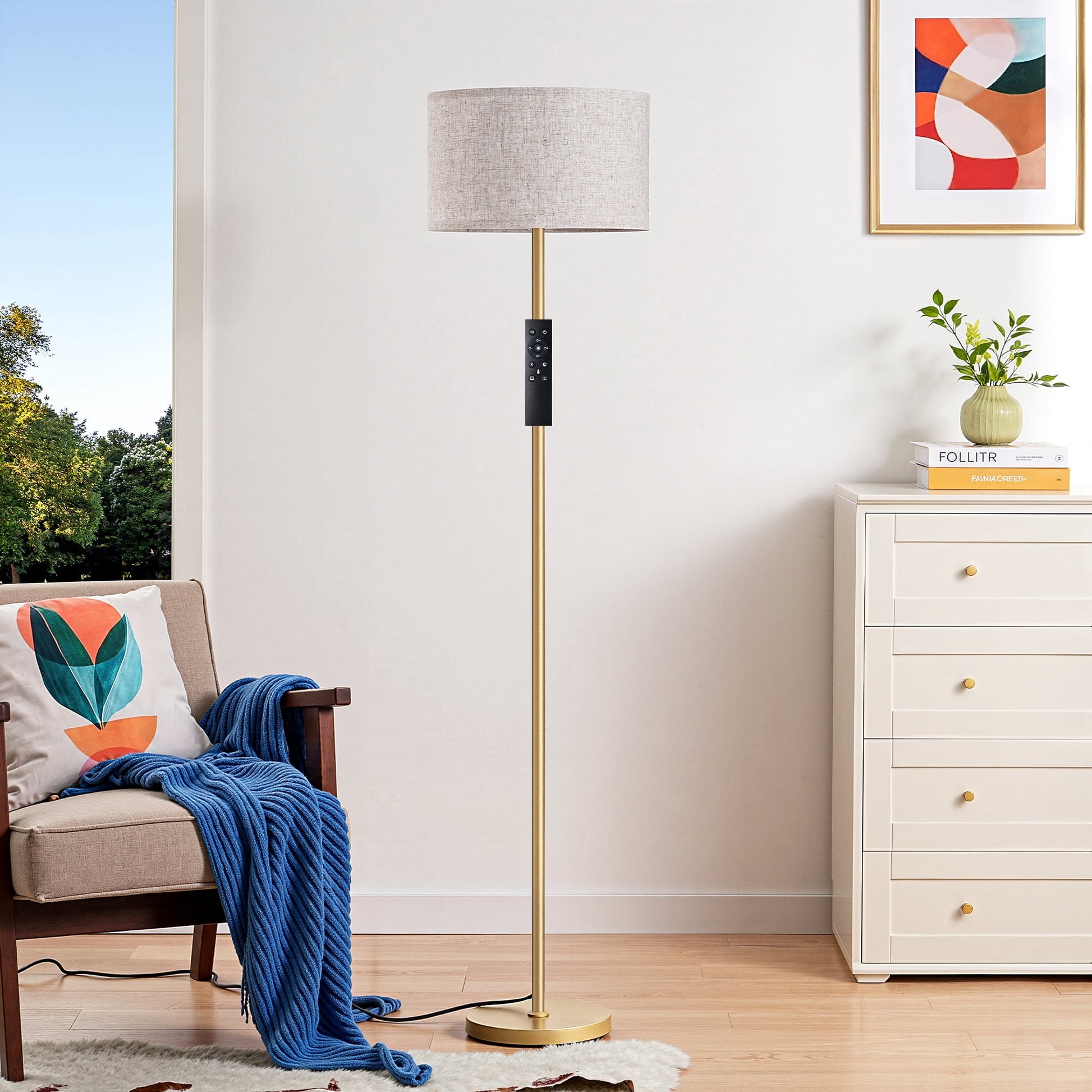 EDISHINE 63.6'' Gold Floor Lamps for Living Room, With Remote Control And LED Bulb Included