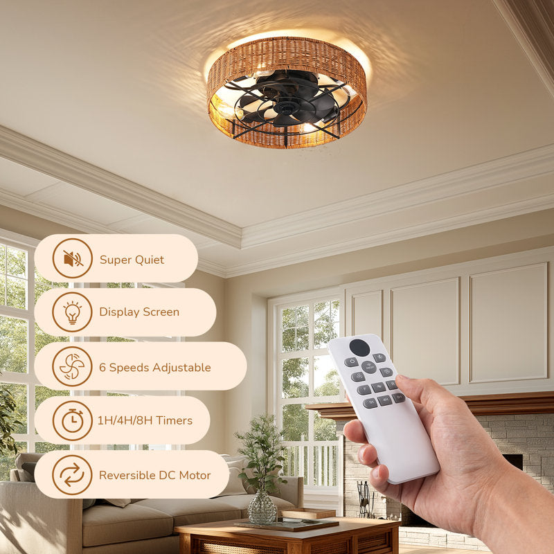 Bay Isle Home™ 19.7'' Rattan Ceiling Fan With Light And Remote Control Included
