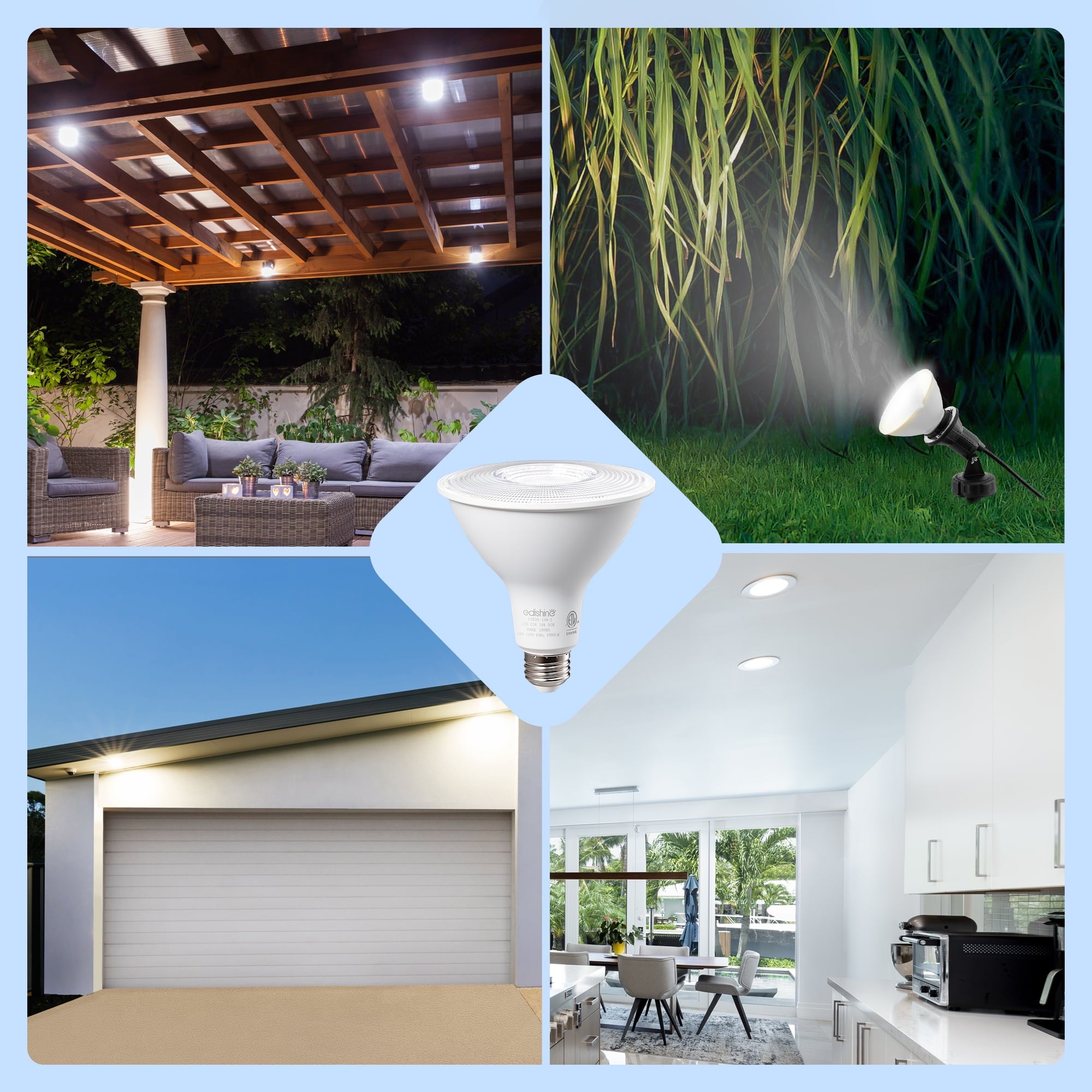 EDISHINE 4 Pack LED PAR38 Outdoor Flood Light Bulbs, 18W (120W Equivalent), 5000K Daylight, Dimmable Waterproof Flood Light Bulbs, E26 Base, 1800 Lumen for Yard Porch Driveway, ETL Listed