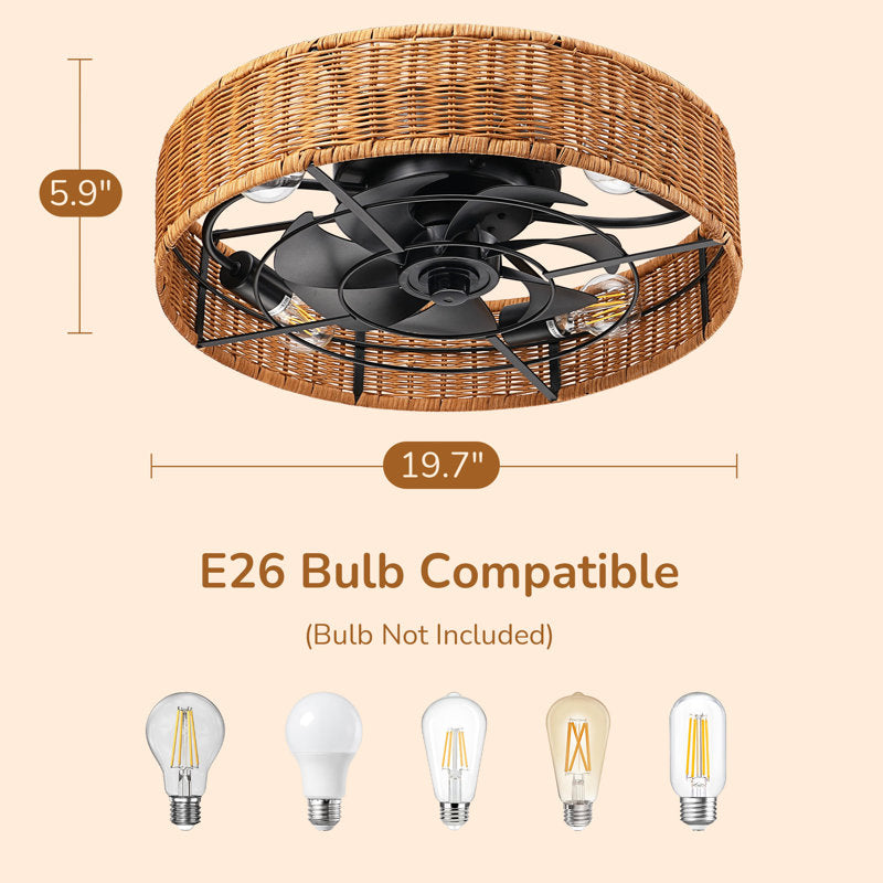 Bay Isle Home™ 19.7'' Rattan Ceiling Fan With Light And Remote Control Included