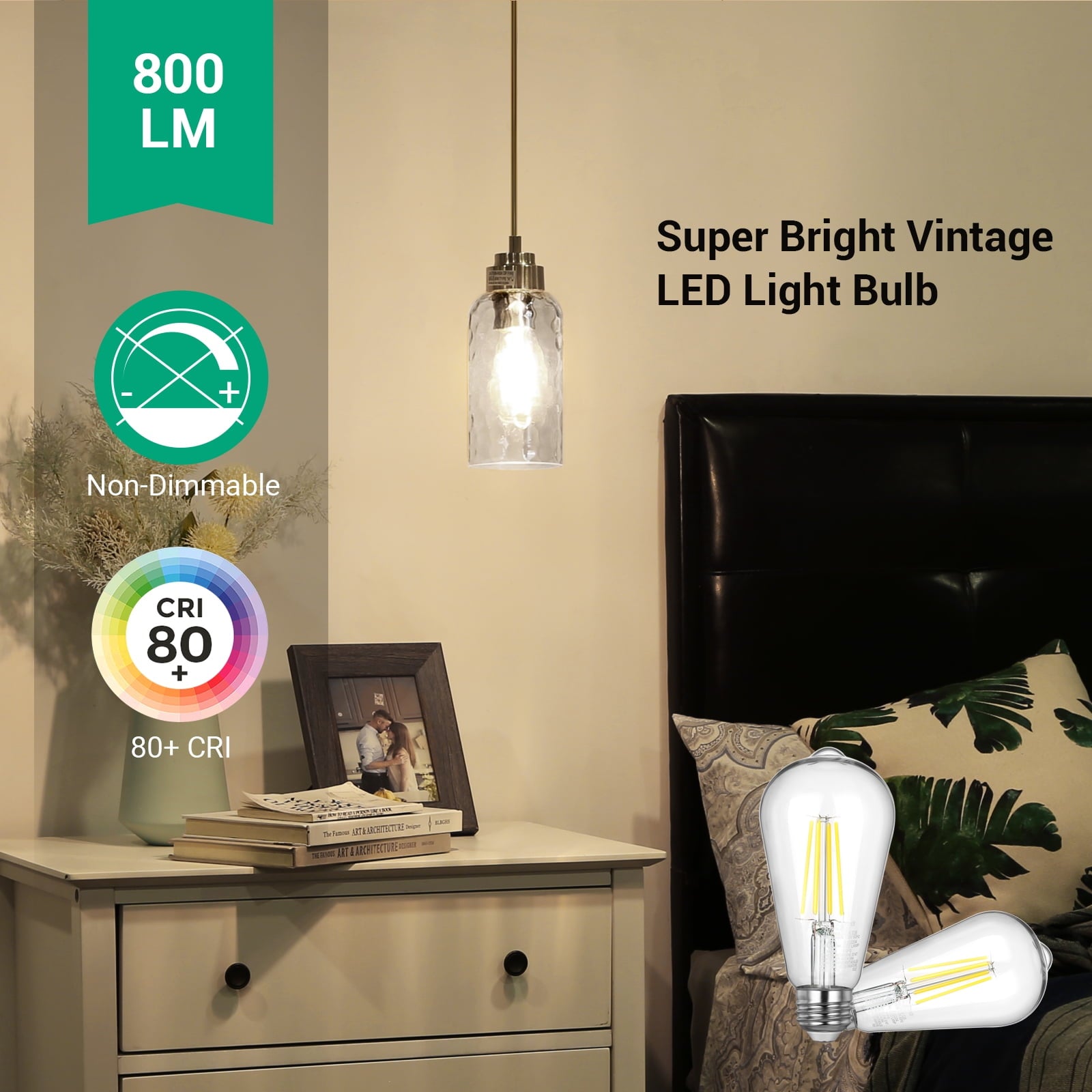 EDISHINE 4 Pack LED Vintage Light Bulb, 4000K, ST19 60W Daylight Classic Filament, E26 Base, Non-Dimmable
