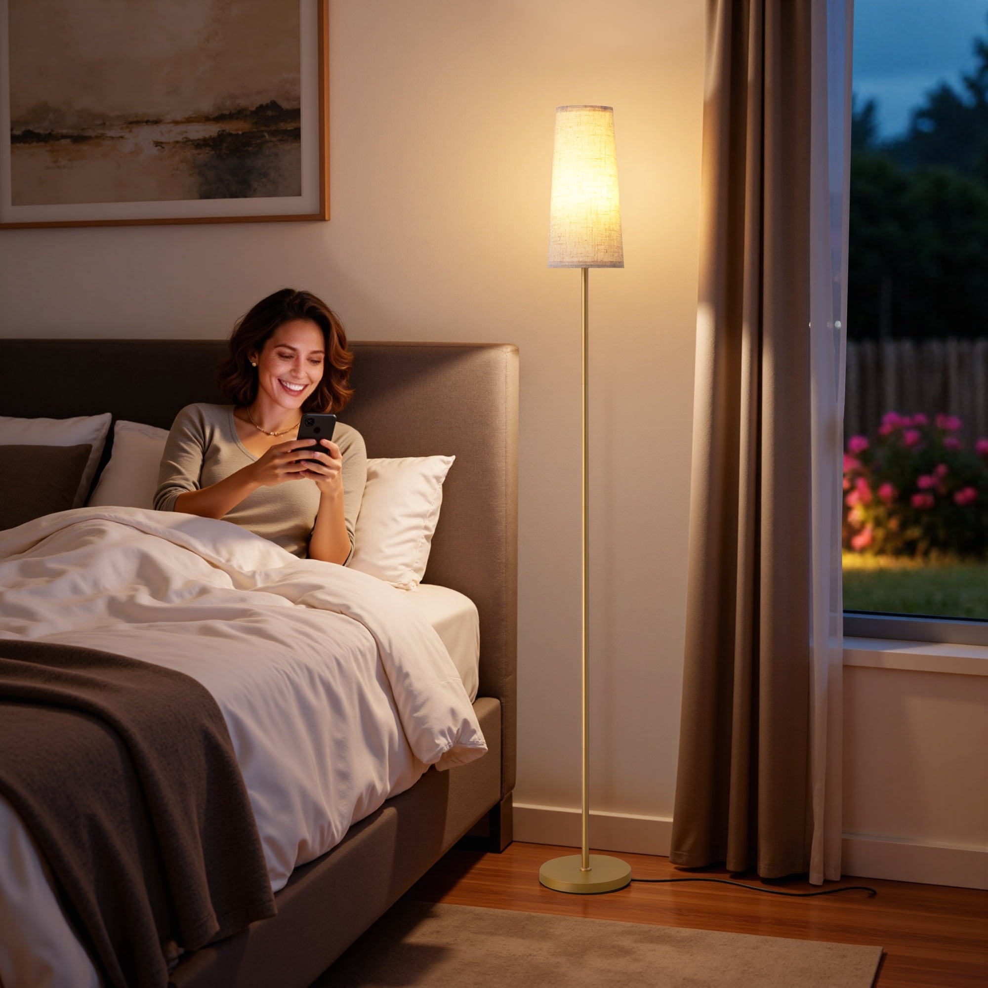 EDISHINE 65in Gold Floor Lamps for Living Room, Standing Tall Standing Light, LED Bulb Included