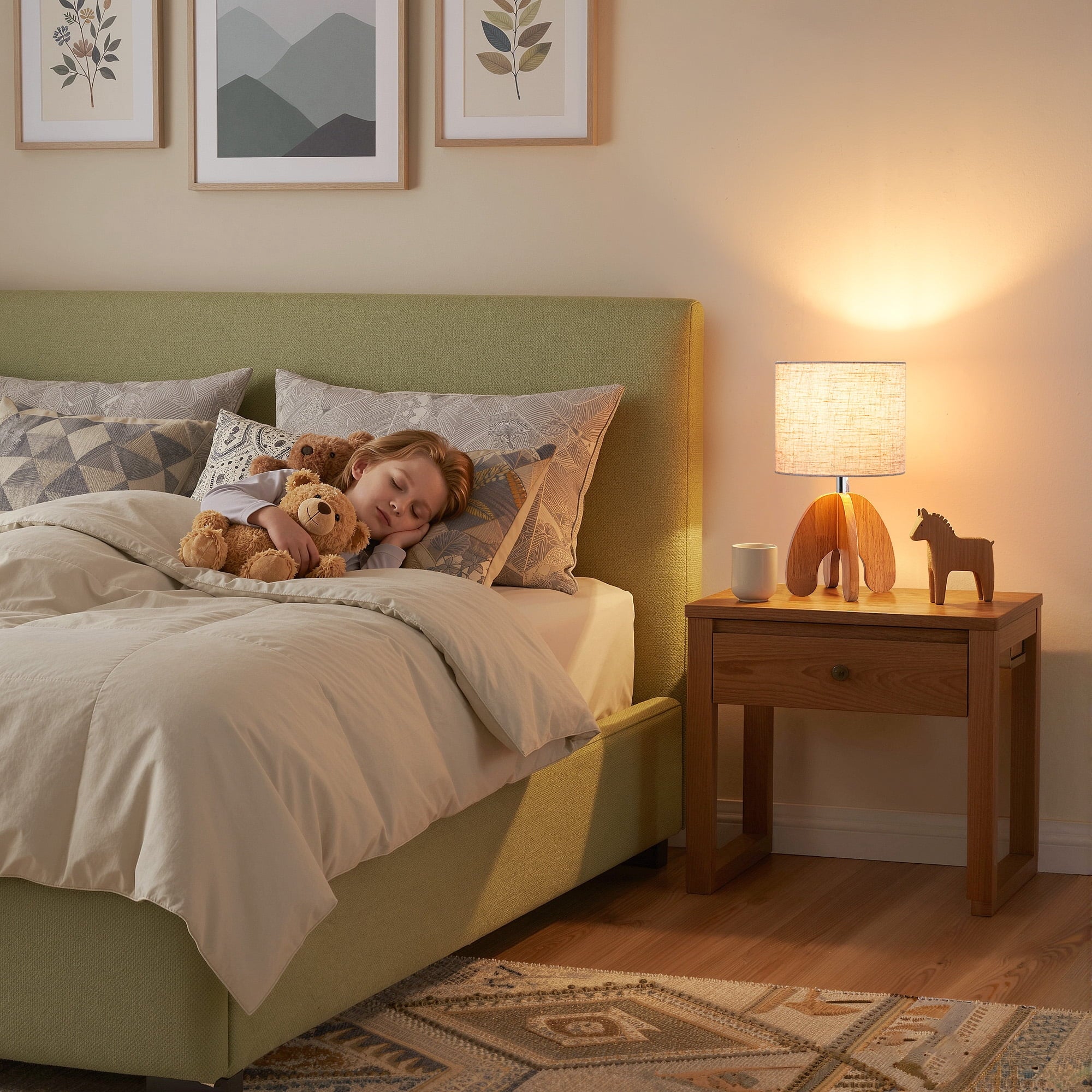 EDISHINE Modern Table Lamp with Rose Wood Finish Base, Soft Light Bedside Lamp for Bedroom, Living Room