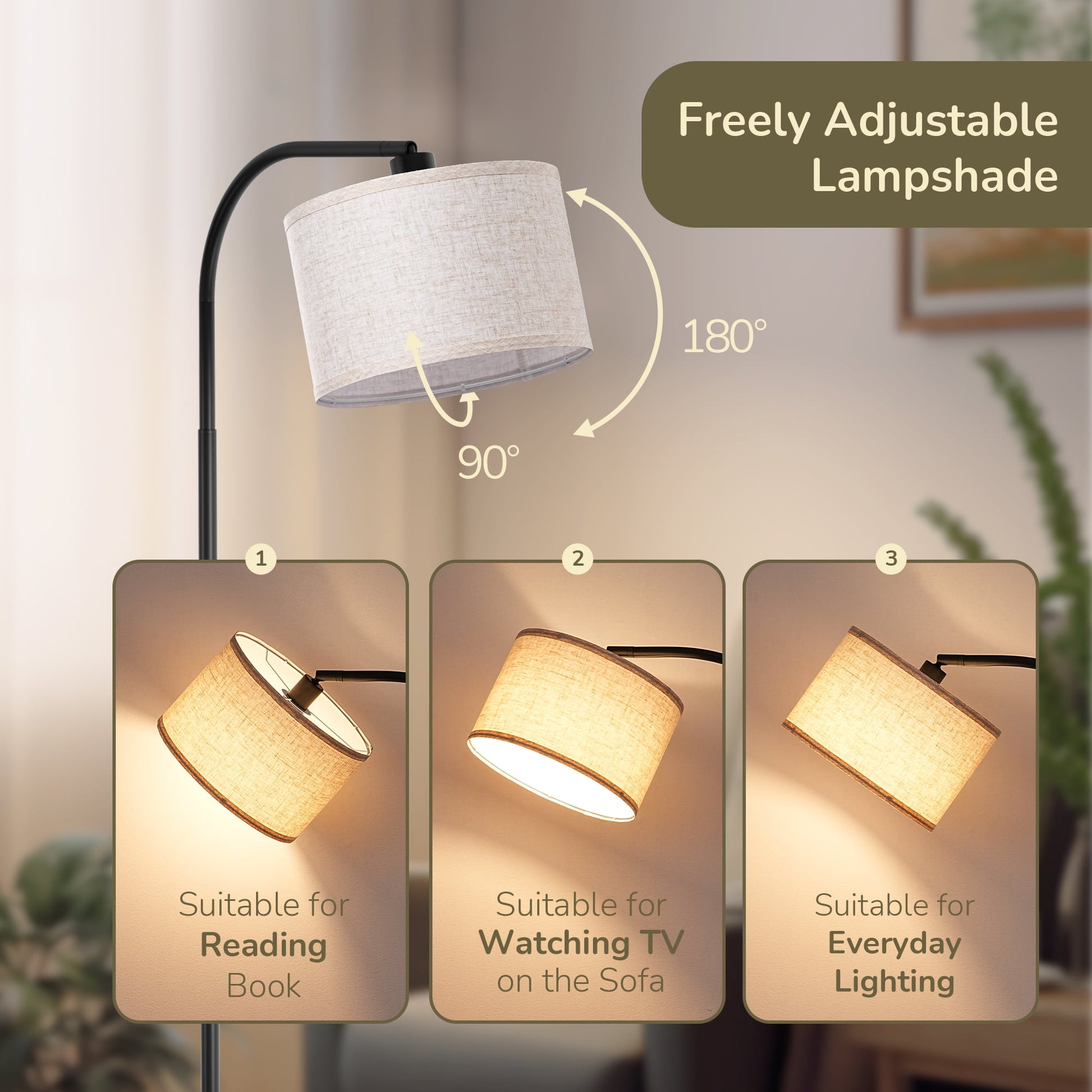 EDISHINE 63.4" Arc Floor Lamps for Living Room Clearance, with Remote, Metal Tall Standing Arched Floor Lamp with Adjustable Lamp Shade for Bedroom, Office, Read Lighting, LED Bulb Included, Black