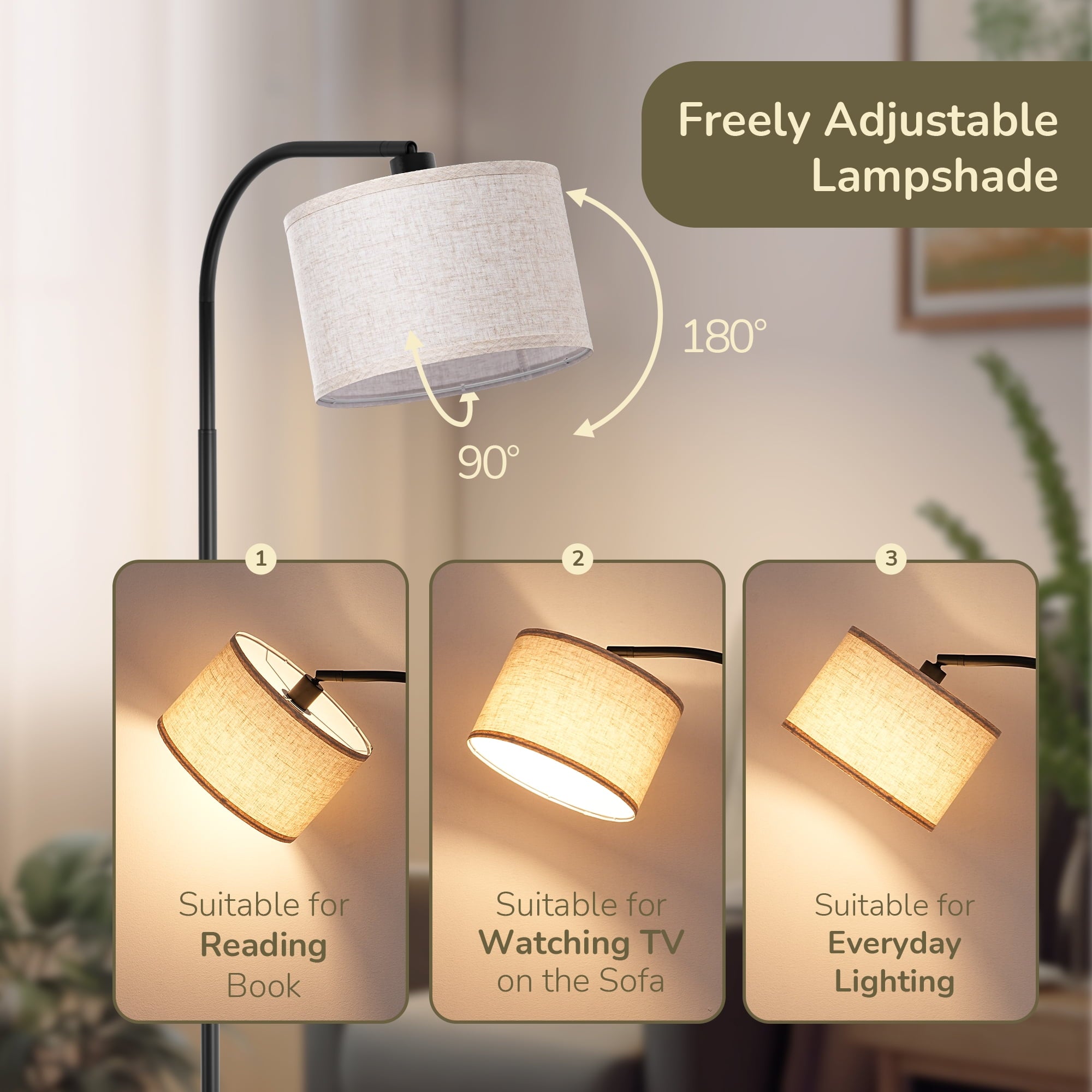 EDISHINE 63.4" Arc Floor Lamps for Living Room Clearance, with Remote, Metal Tall Standing Arched Floor Lamp with Adjustable Lamp Shade for Bedroom, Office, Read Lighting, LED Bulb Included, Black