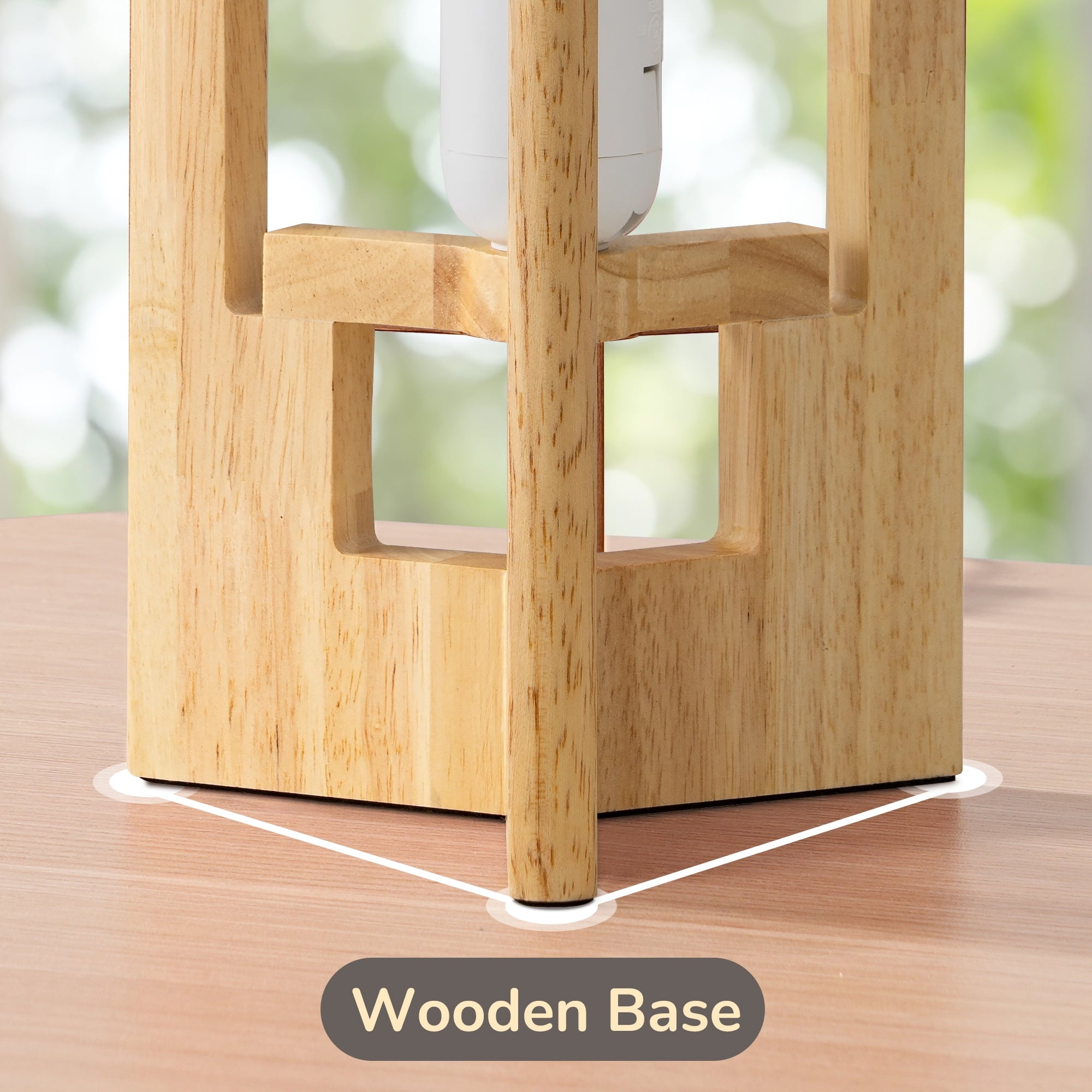 EDISHINE Table Lamp with Linen Shade, Modern Bedside Lamp for Livng Room, Wooden Nightstand Light, E26 Base (Bulbs Not Included), Natural Wood Color