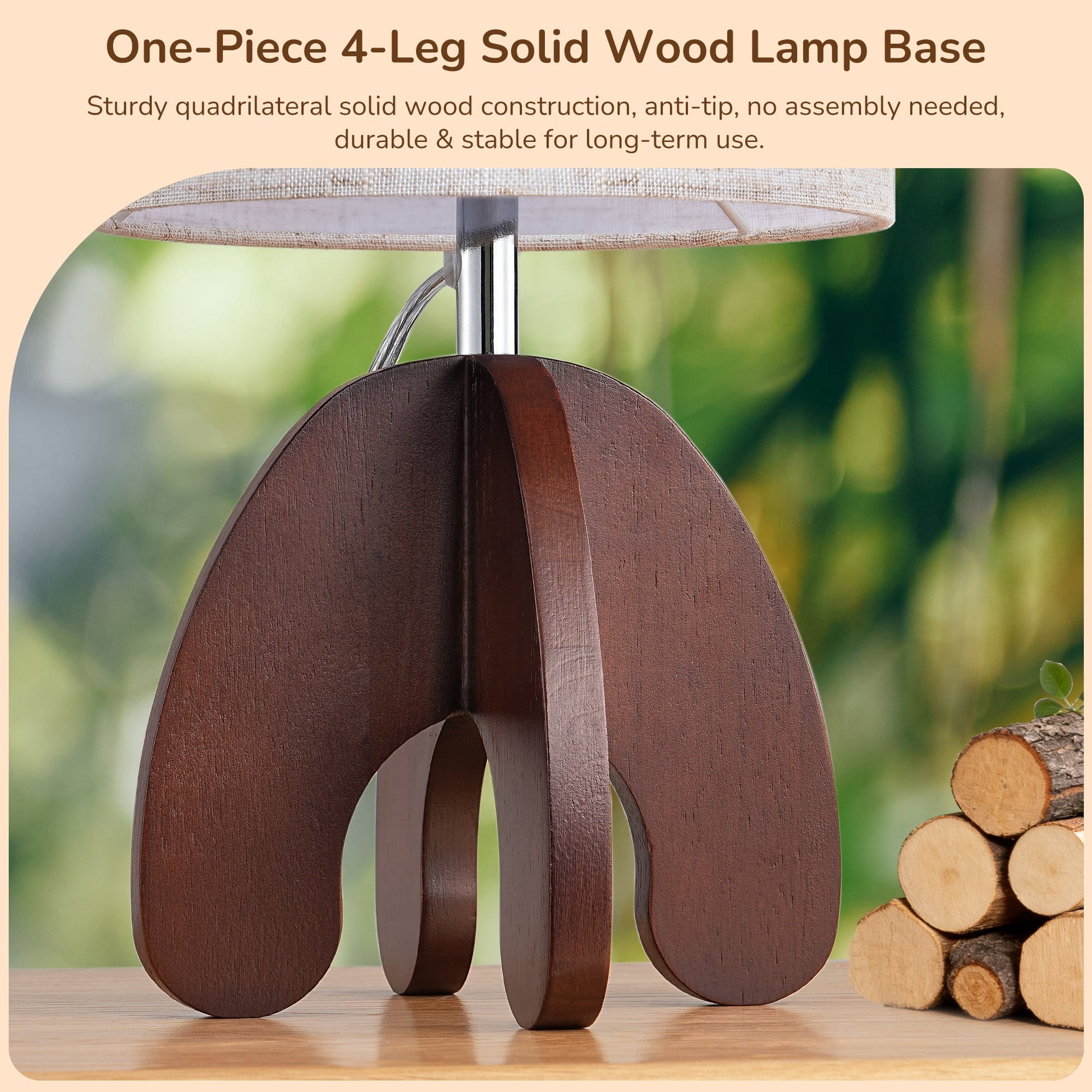 EDISHINE Modern Table Lamp with Walnut Wood Base, Soft Light Bedside Lamp for Bedroom, Living Room