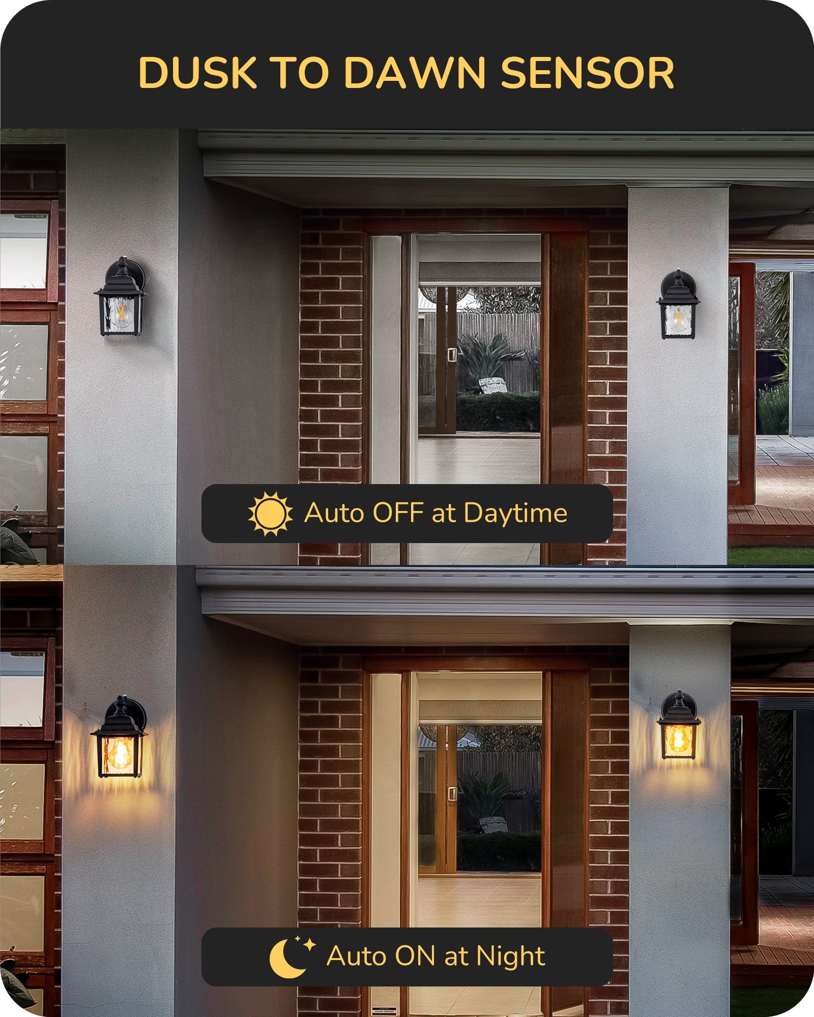 EDISHINE 2 Pack Outdoor Porch Light, Dusk to Dawn Exterior Lighting Fixtures, Modern Outdoor Wall Lights Fixture, Clear Water Ripple Glass, Anti-Rust Waterproof for Front Door Garage Patio, Black
