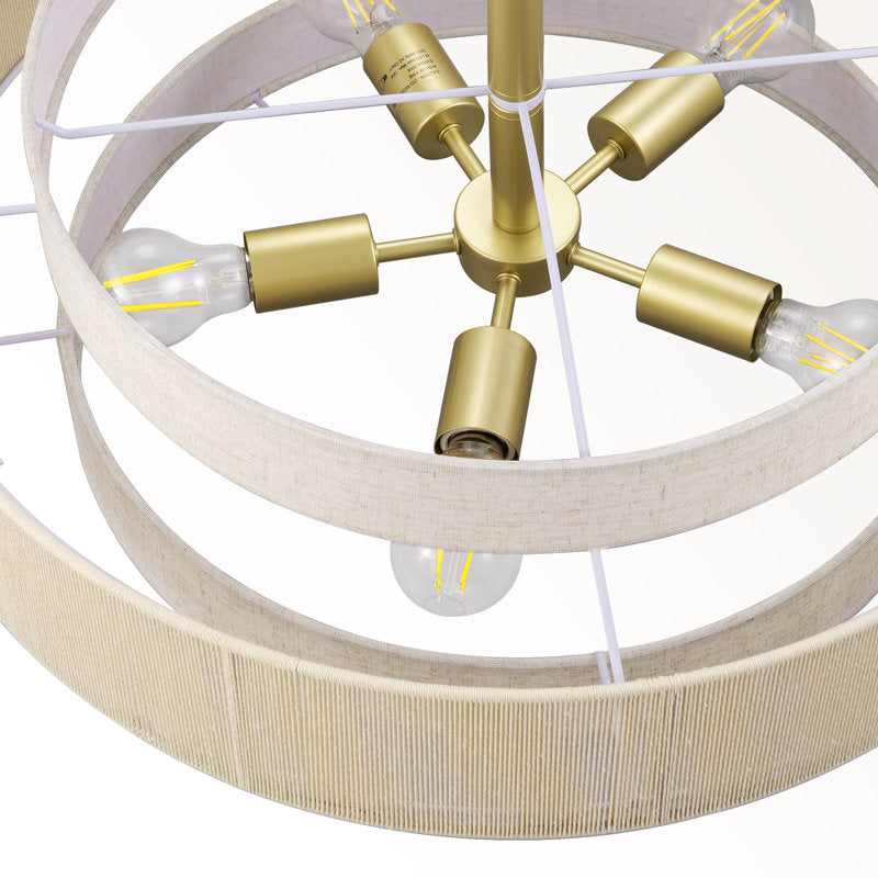 5-Light Drum Chandelier With Fabric And Rope Shades
